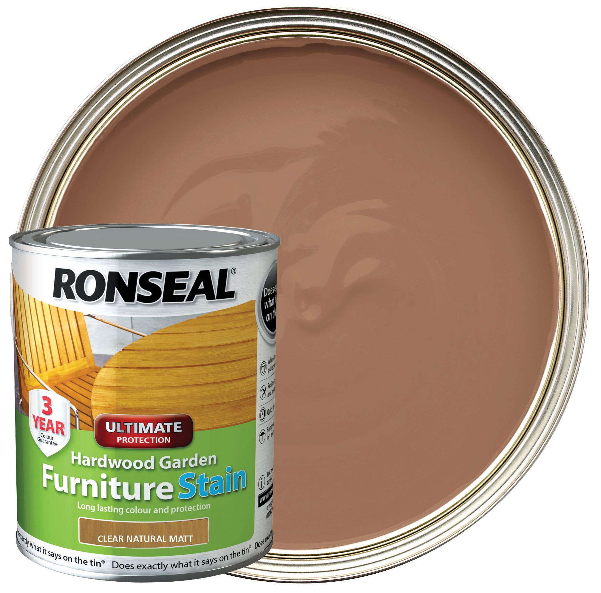 Image of Ronseal Ultimate Protection Hardwood Garden Furniture Stain - Clear Natural Matt 750ml