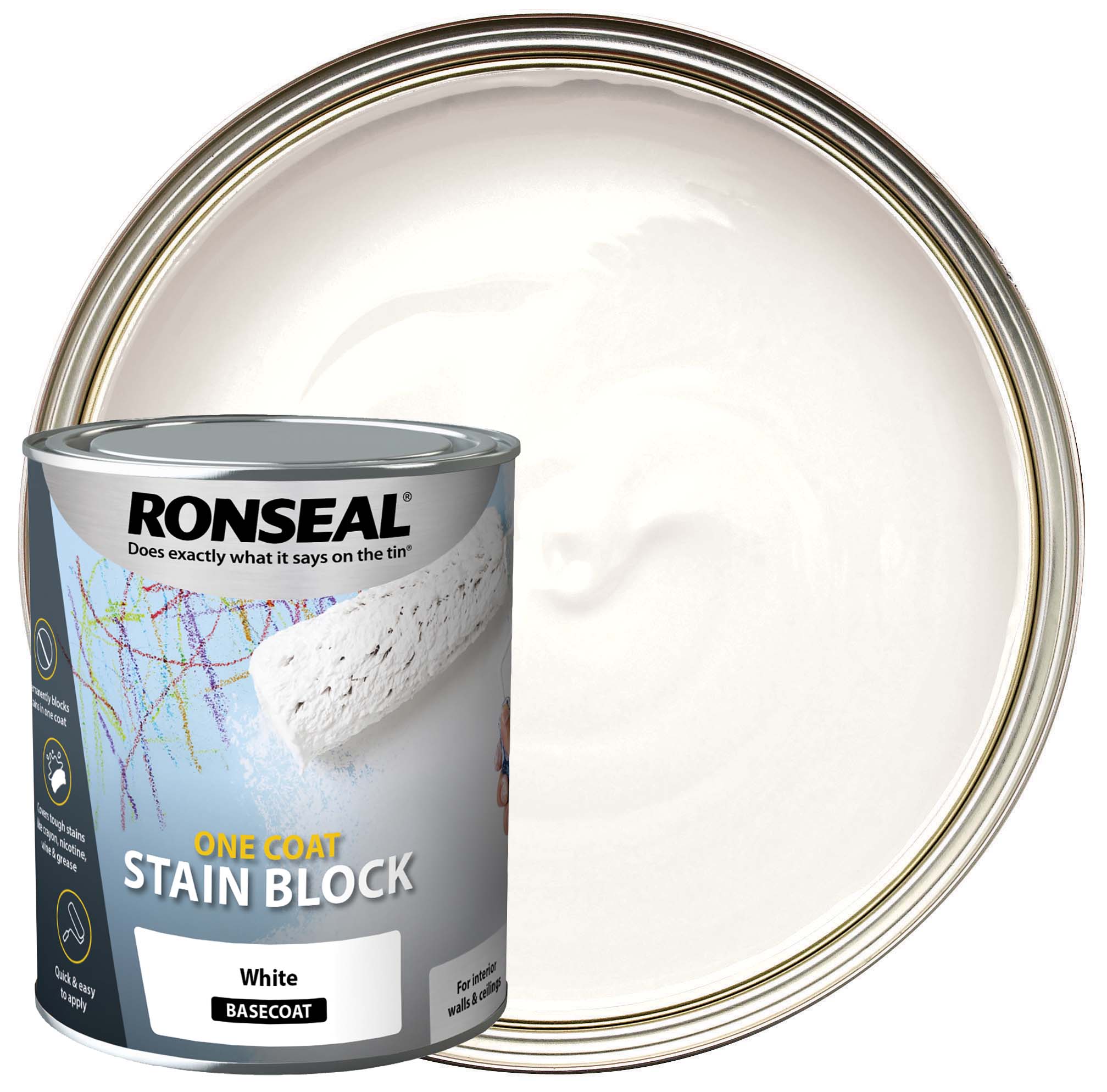 Image of Ronseal One Coat Stain Block White 750ml
