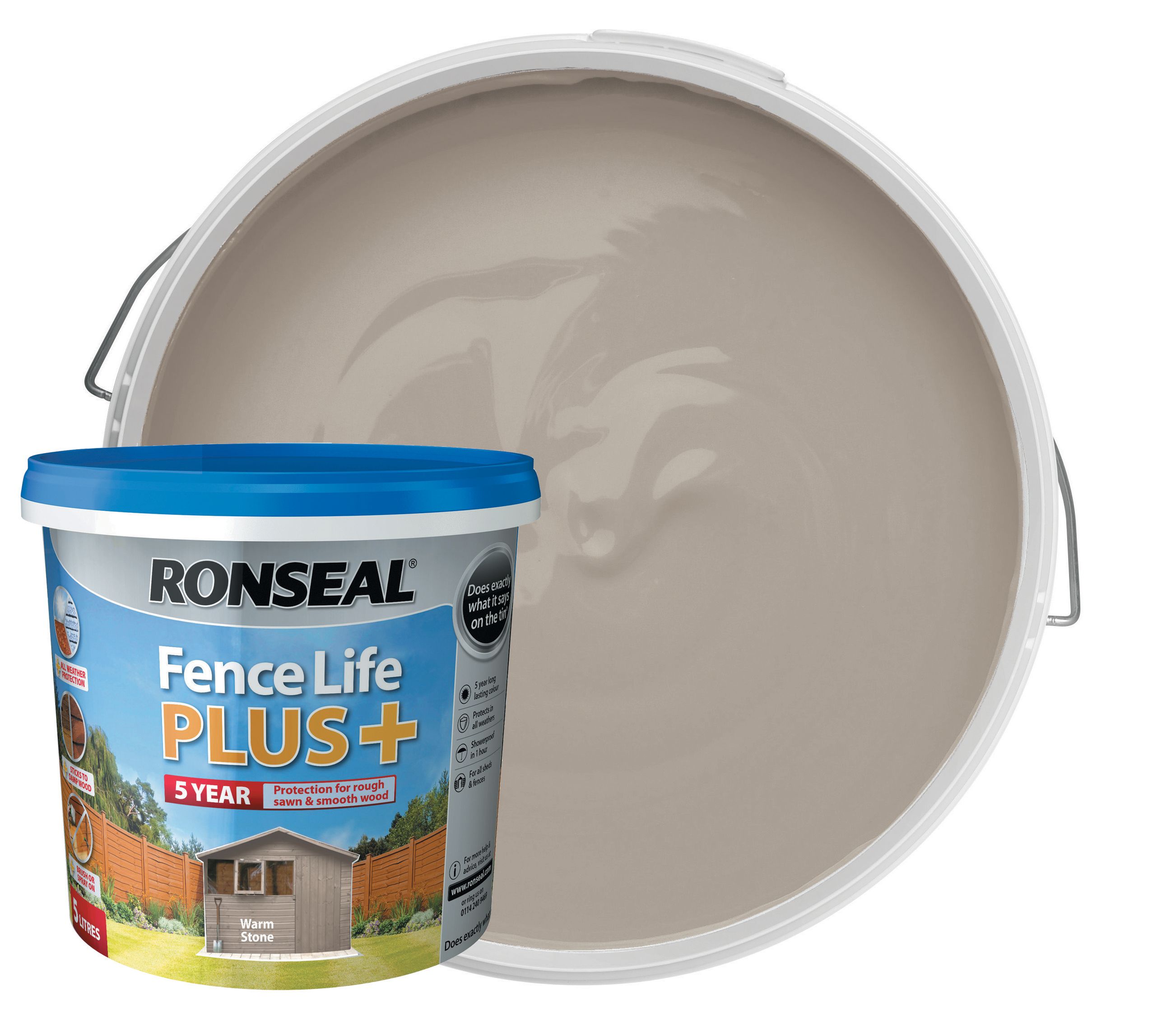 Ronseal Fence Life Plus Matt Shed & Fence Treatment - Warm Stone - 5L