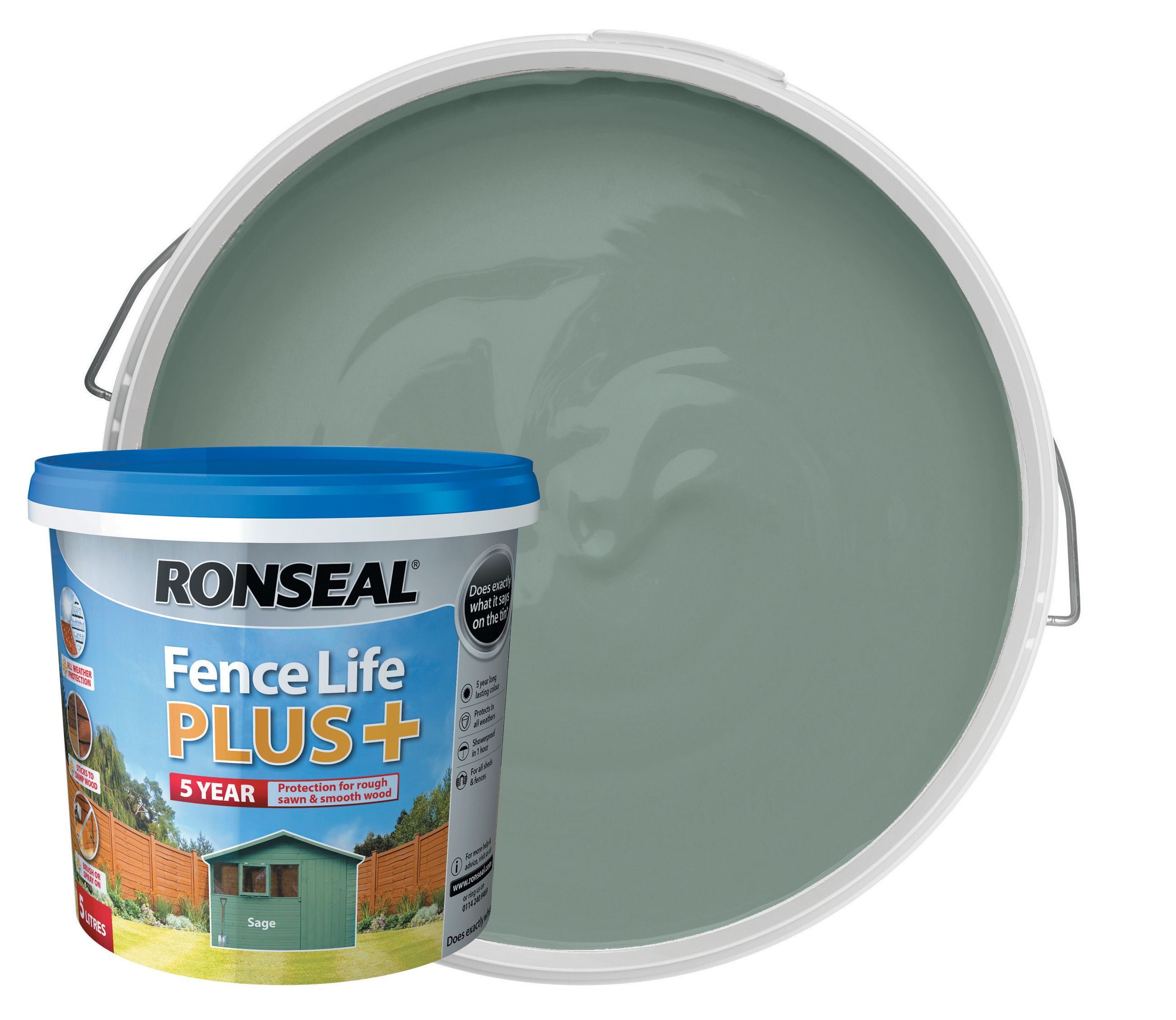 Ronseal Fence Life Plus Matt Shed & Fence Treatment - Sage - 5L