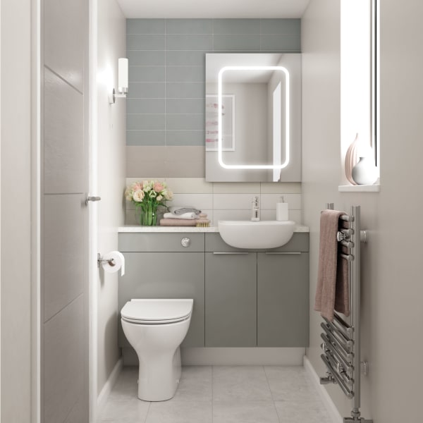 Wickes Vienna Grey Gloss on White Fitted Compact Toilet Unit - 600 x 735mm
