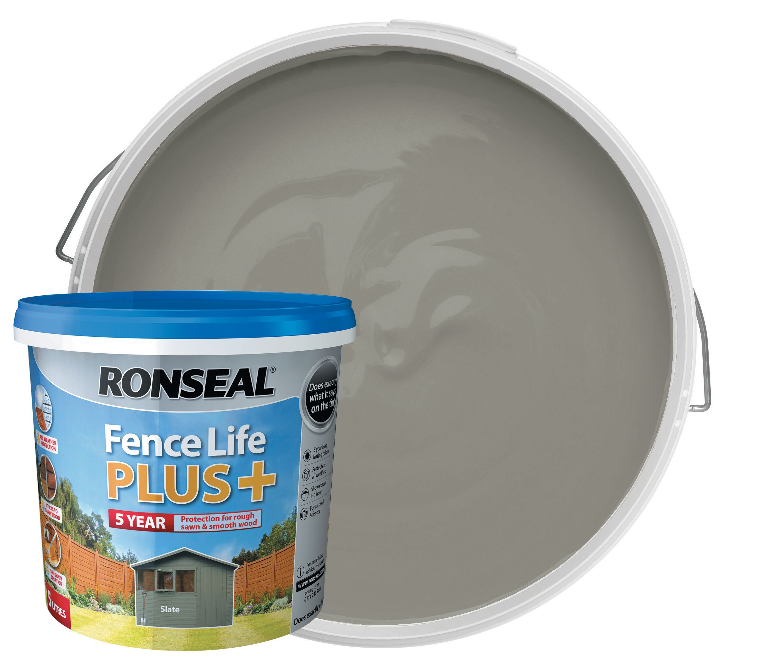 Ronseal Fence Life Plus Matt Shed & Fence Treatment - Slate 5L