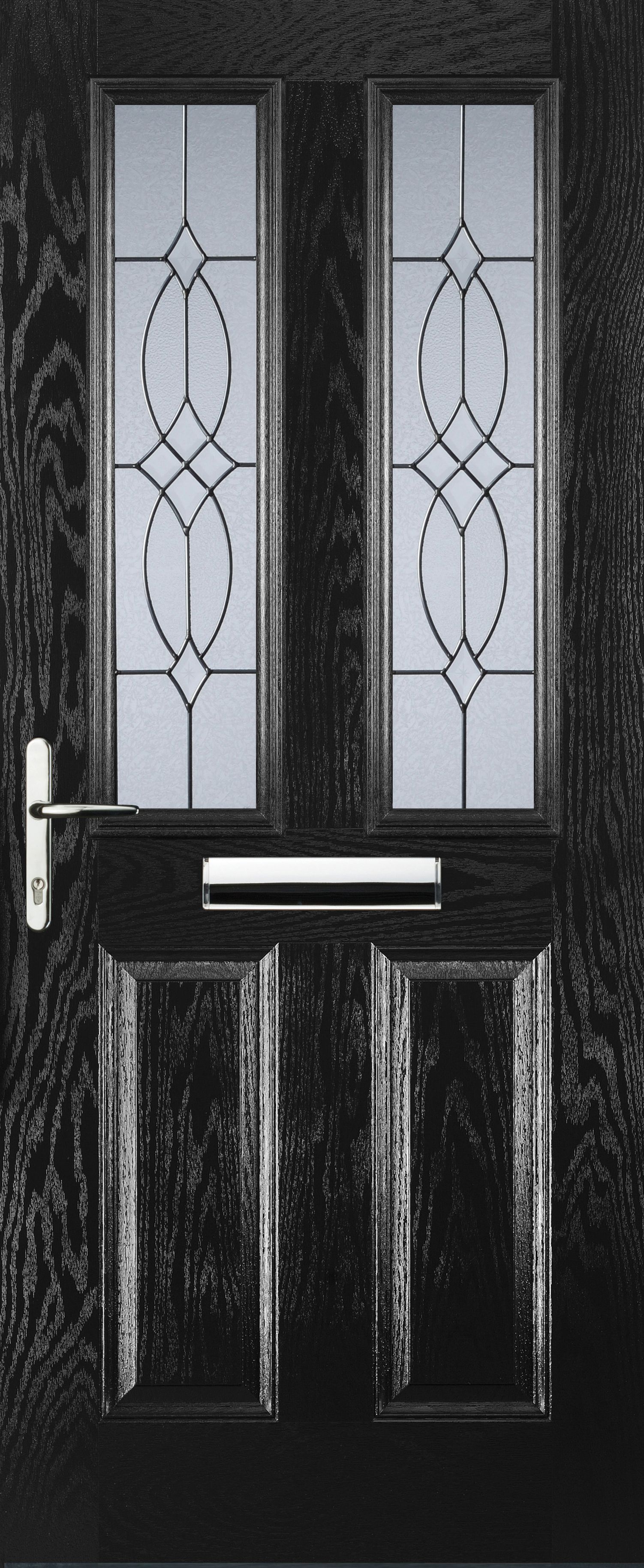 Image of Euramax 2 Panel 2 Square Right Hand Black Composite Door - 840 x 2100mm
