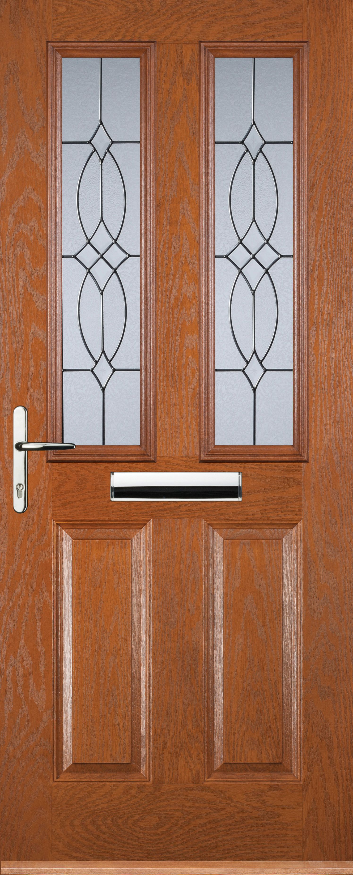 Image of Euramax 2 Panel 2 Square Right Hand Oak Composite Door - 880 x 2100mm