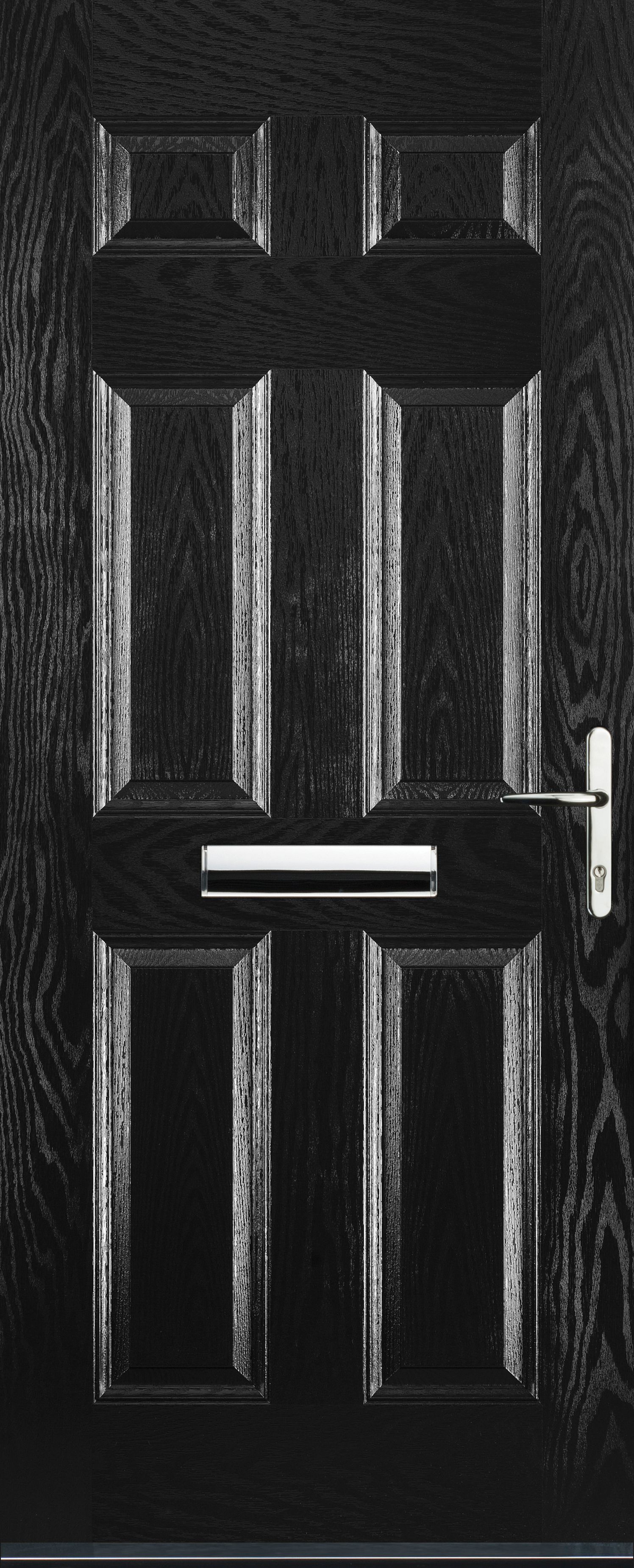 Image of Euramax 6 Panel Left Hand Black Composite Door - 920 x 2100mm