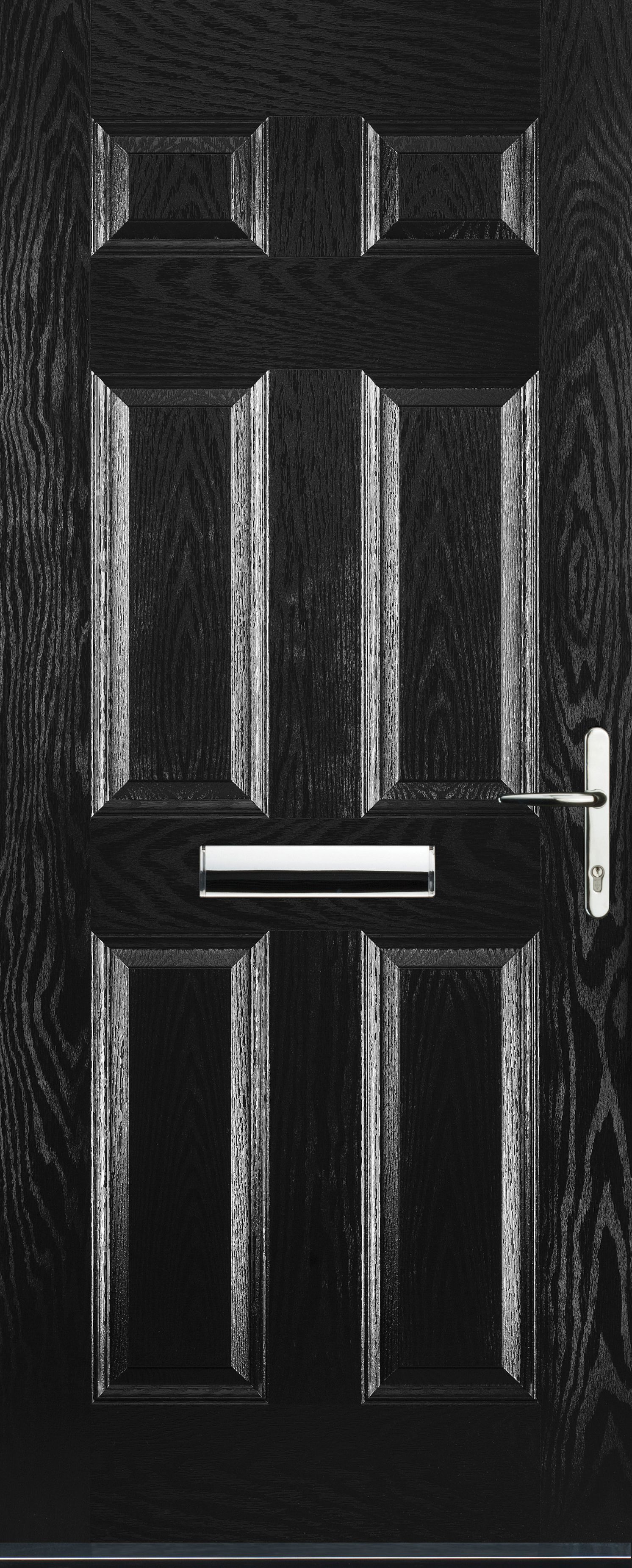 Image of Euramax 6 Panel Left Hand Black Composite Door - 880 x 2100mm