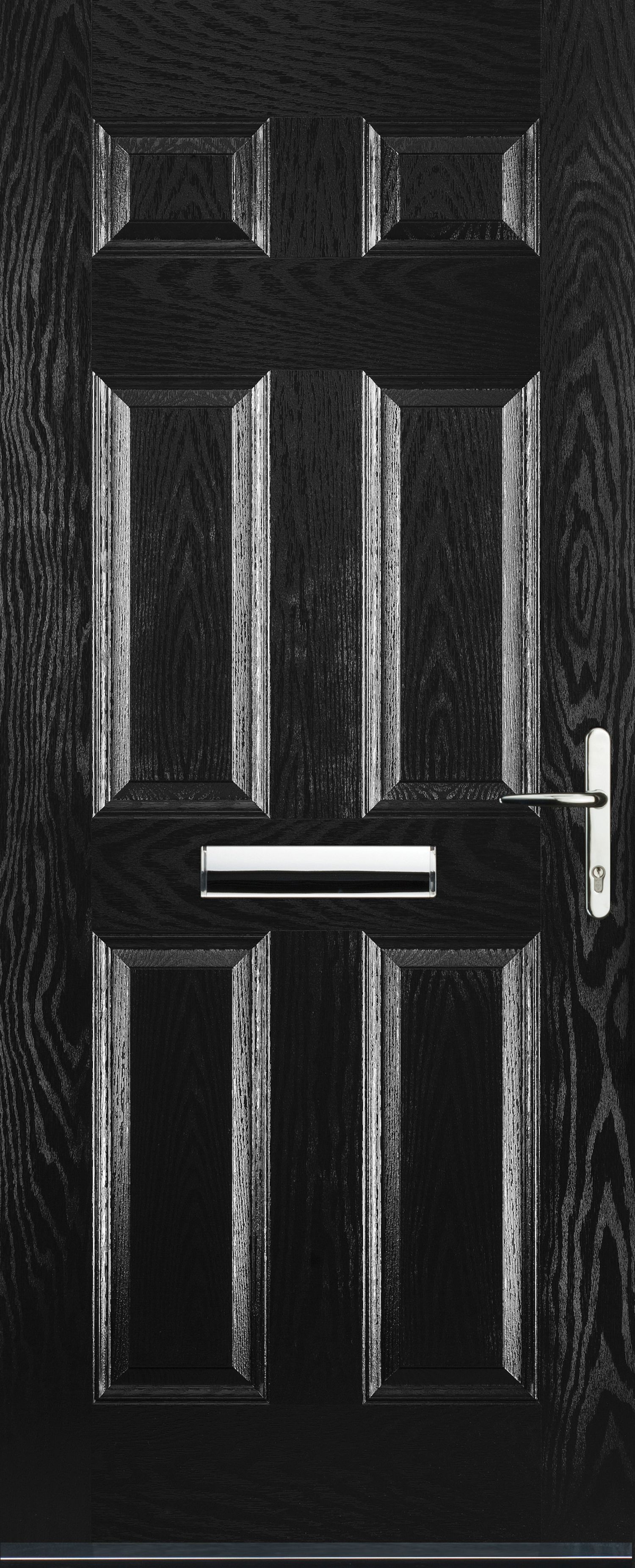 Image of Euramax 6 Panel Left Hand Black Composite Door - 840 x 2100mm