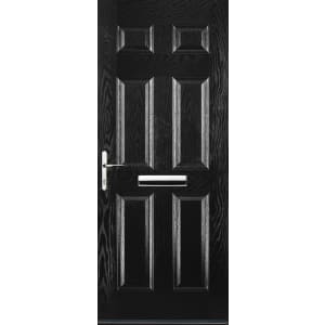 Image of Euramax 6 Panel Right Hand Blcak Composite Door - 920 x 2100mm