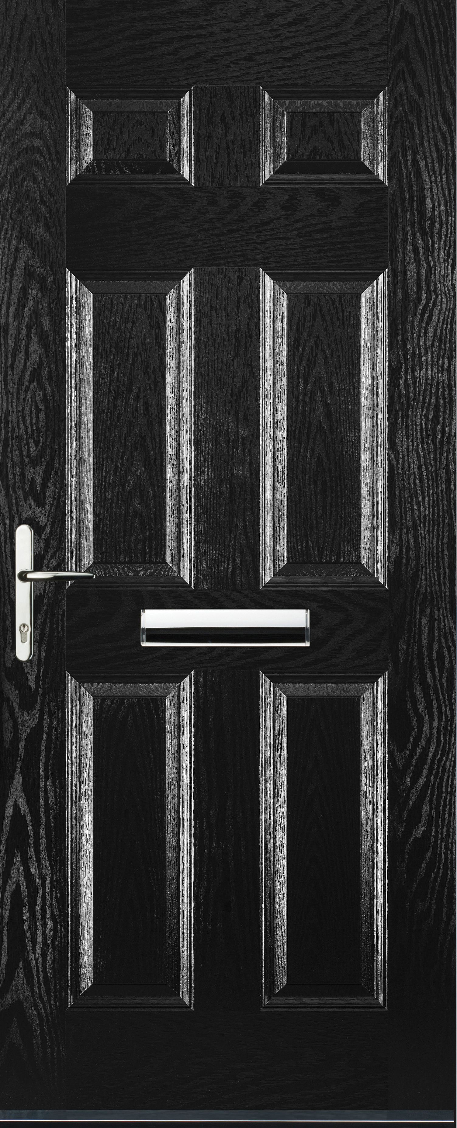 Image of Euramax 6 Panel Right Hand Black Composite Door - 840 x 2100mm