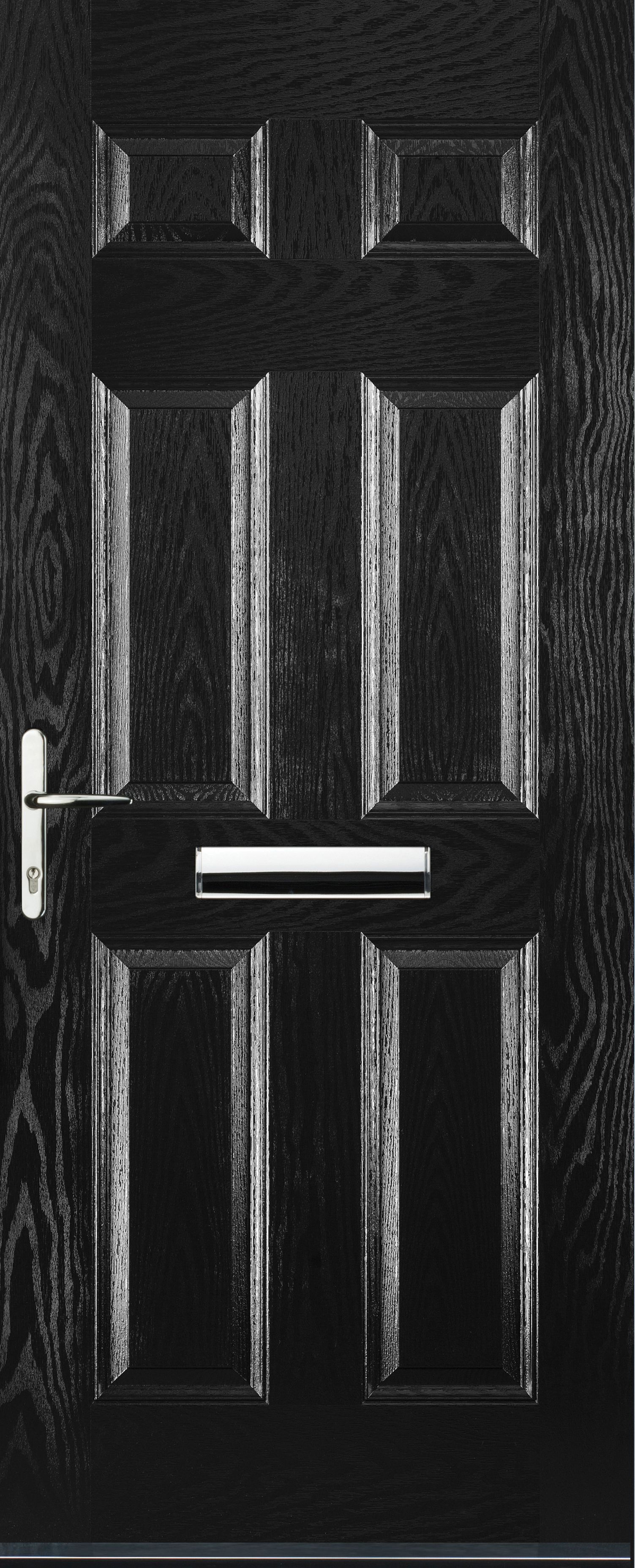 Euramax 6 Panel Right Hand Black Composite Door - 840 x 2100mm