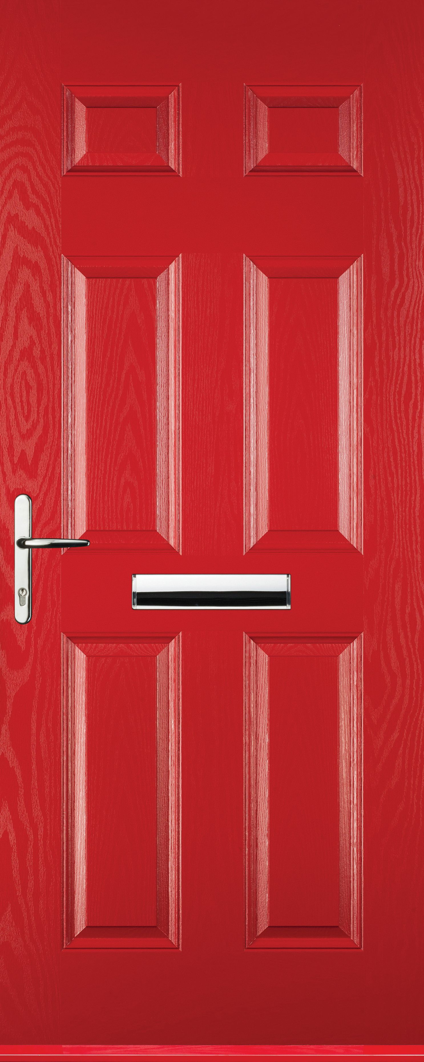 Image of Euramax 6 Panel Right Hand Red Composite Door - 880 x 2100mm