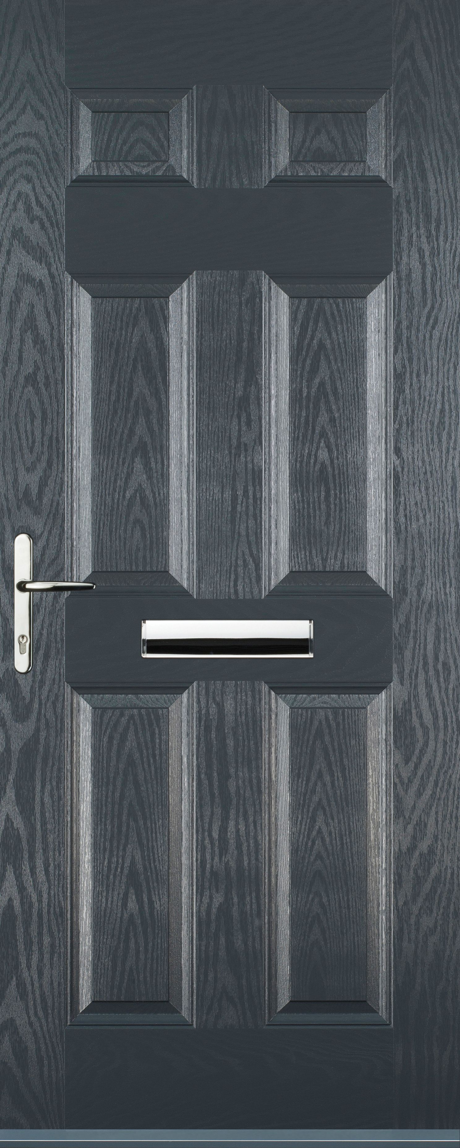 Image of Euramax 6 Panel Right Hand Grey Composite Door - 920 x 2100mm