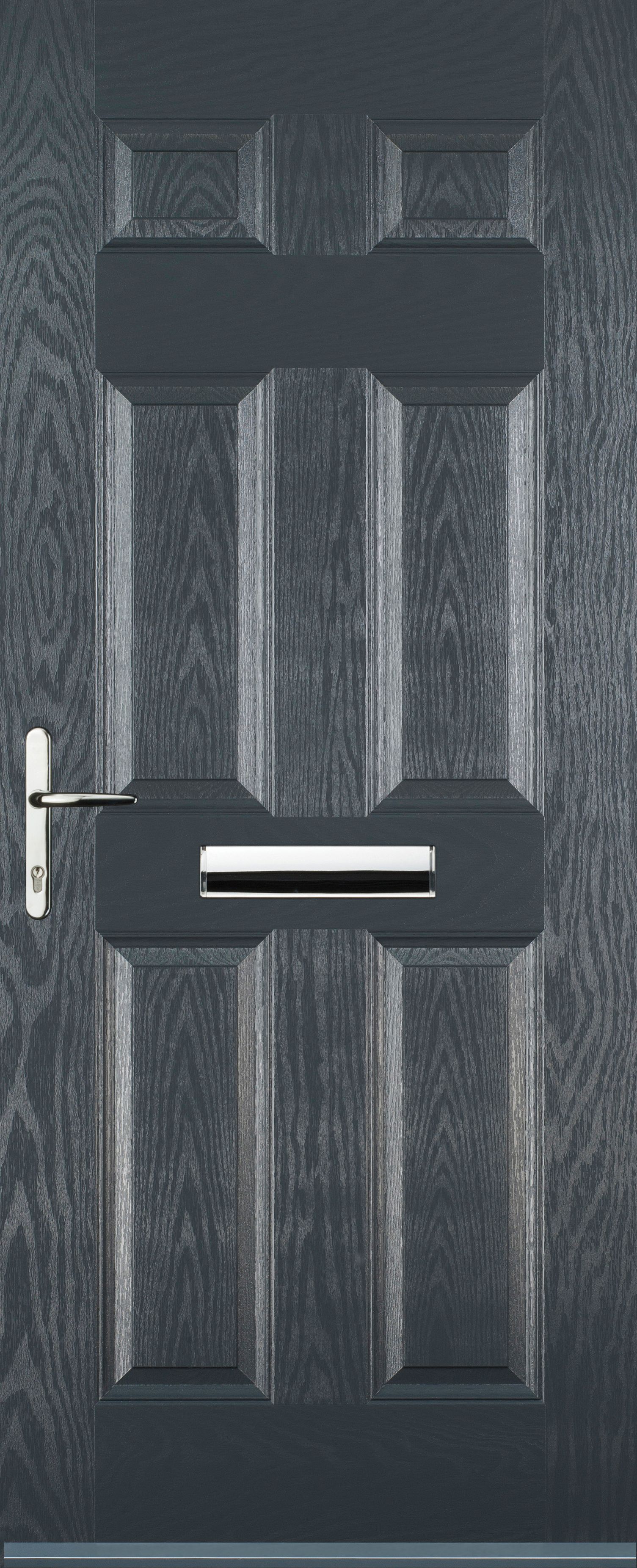 Image of Euramax 6 Panel Right Hand Grey Composite Door - 880 x 2100mm