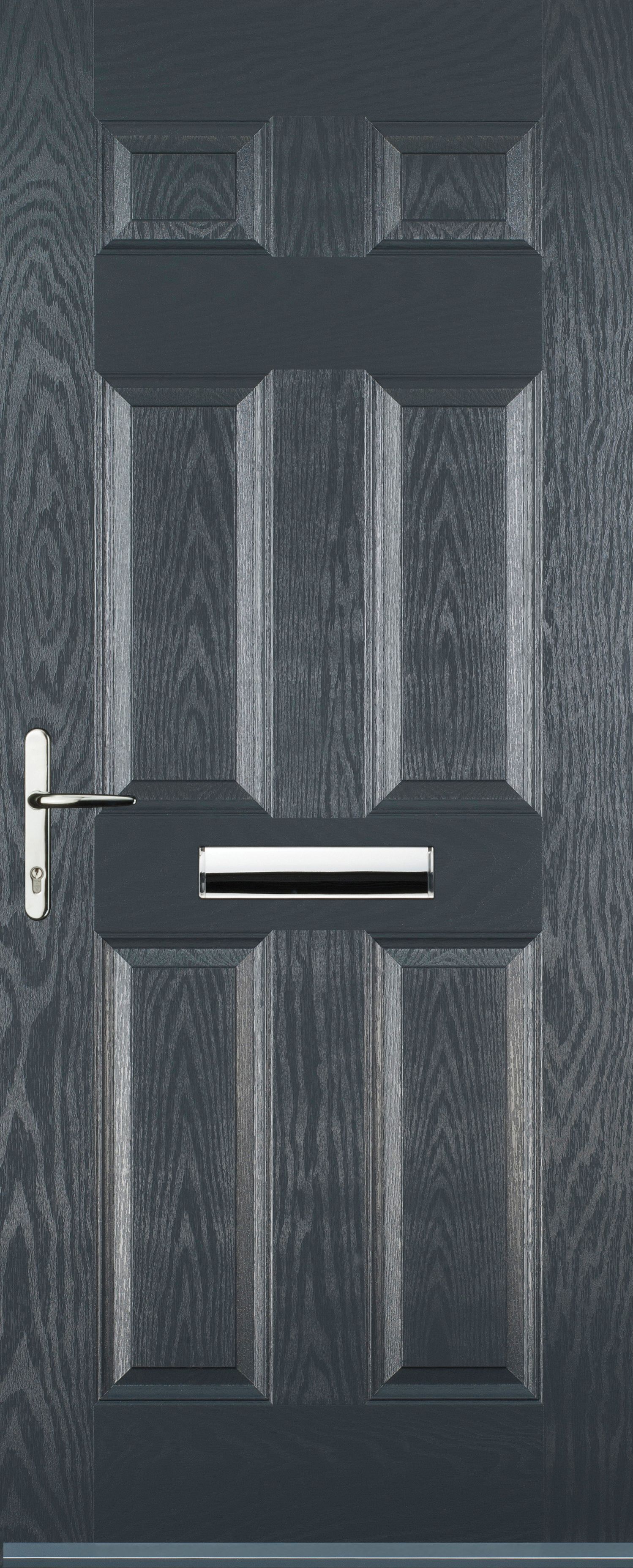 Image of Euramax 6 Panel Right Hand Grey Composite Door - 840 x 2100mm