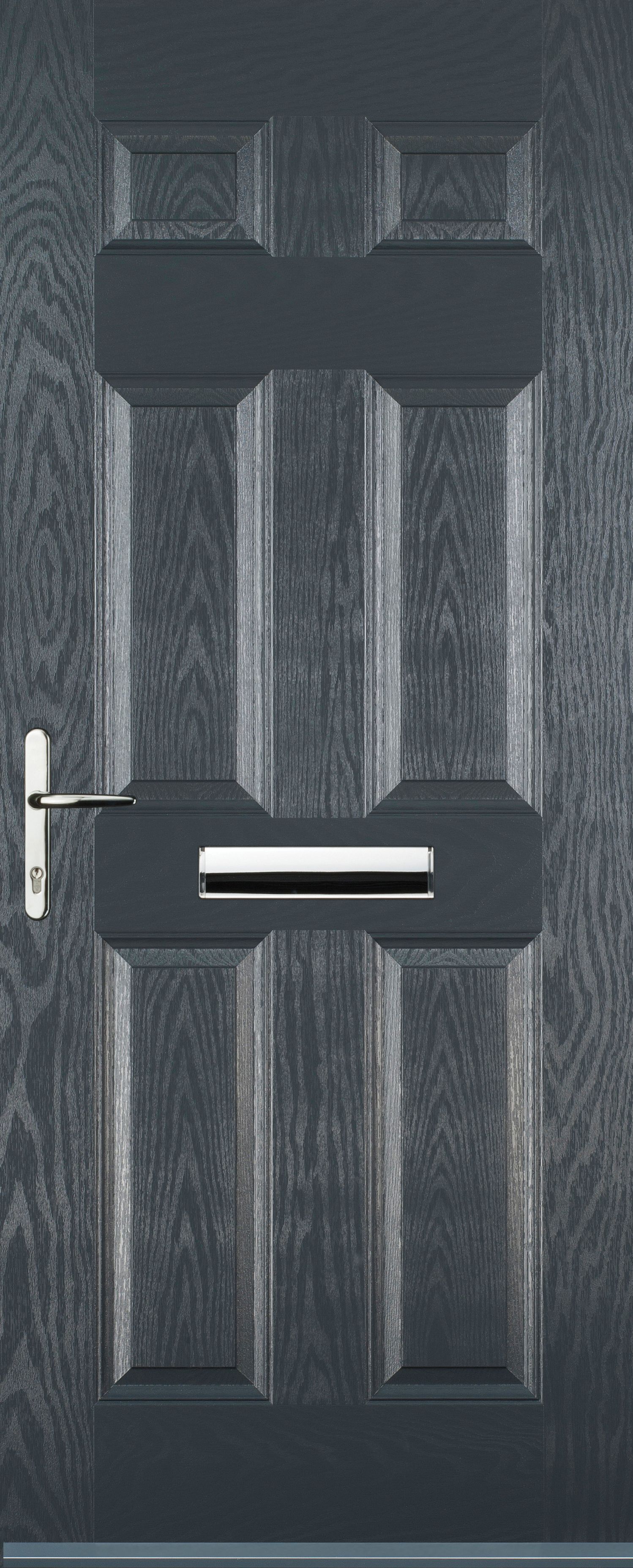 Euramax 6 Panel Right Hand Grey Composite Door - 840 x 2100mm