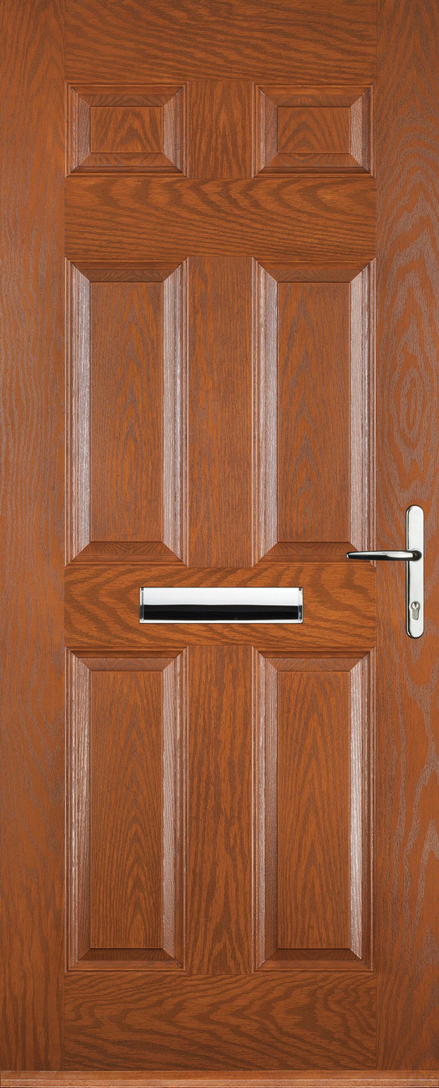 Image of Euramax 6 Panel Left Hand Oak Composite Door - 920 x 2100mm