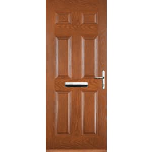 Image of Euramax 6 Panel Left Hand Oak Composite Door - 920 x 2100mm