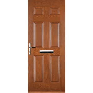 Image of Euramax 6 Panel Right Hand Oak Composite Door - 920 x 2100mm