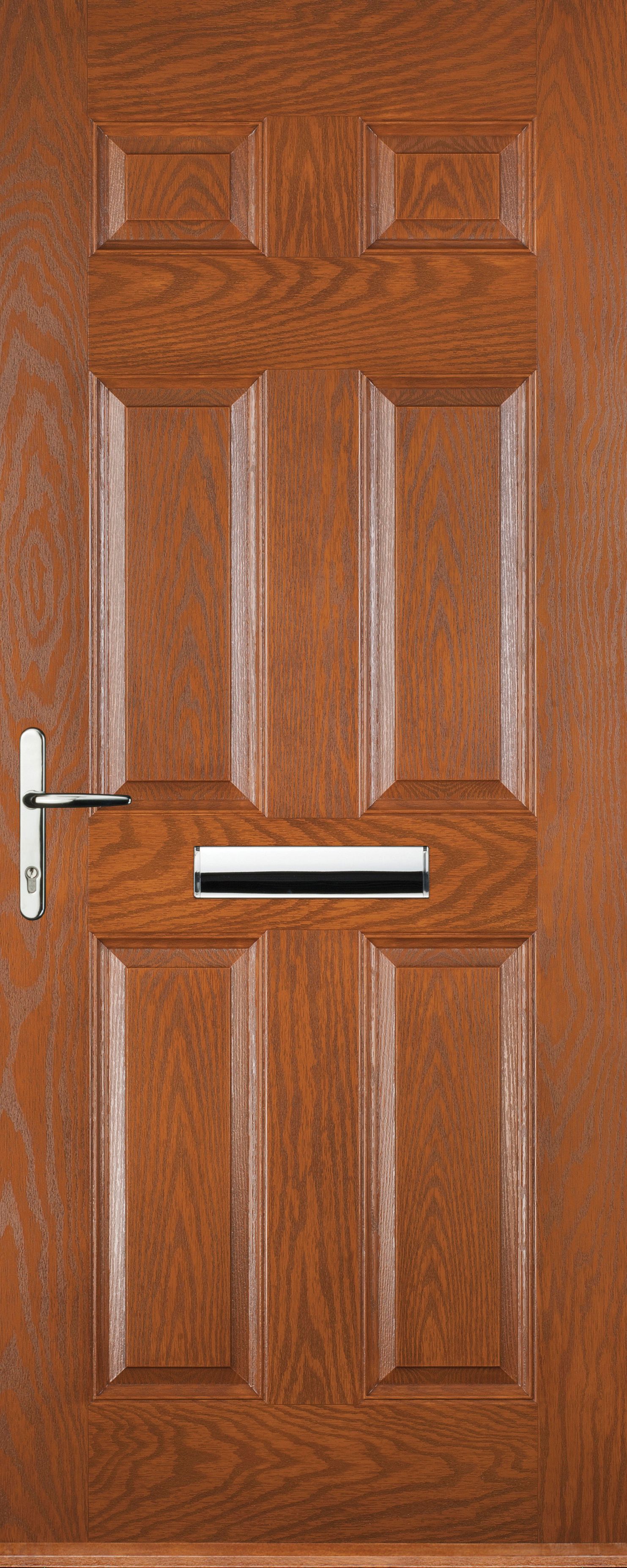 Image of Euramax 6 Panel Right Hand Oak Composite Door - 880 x 2100mm