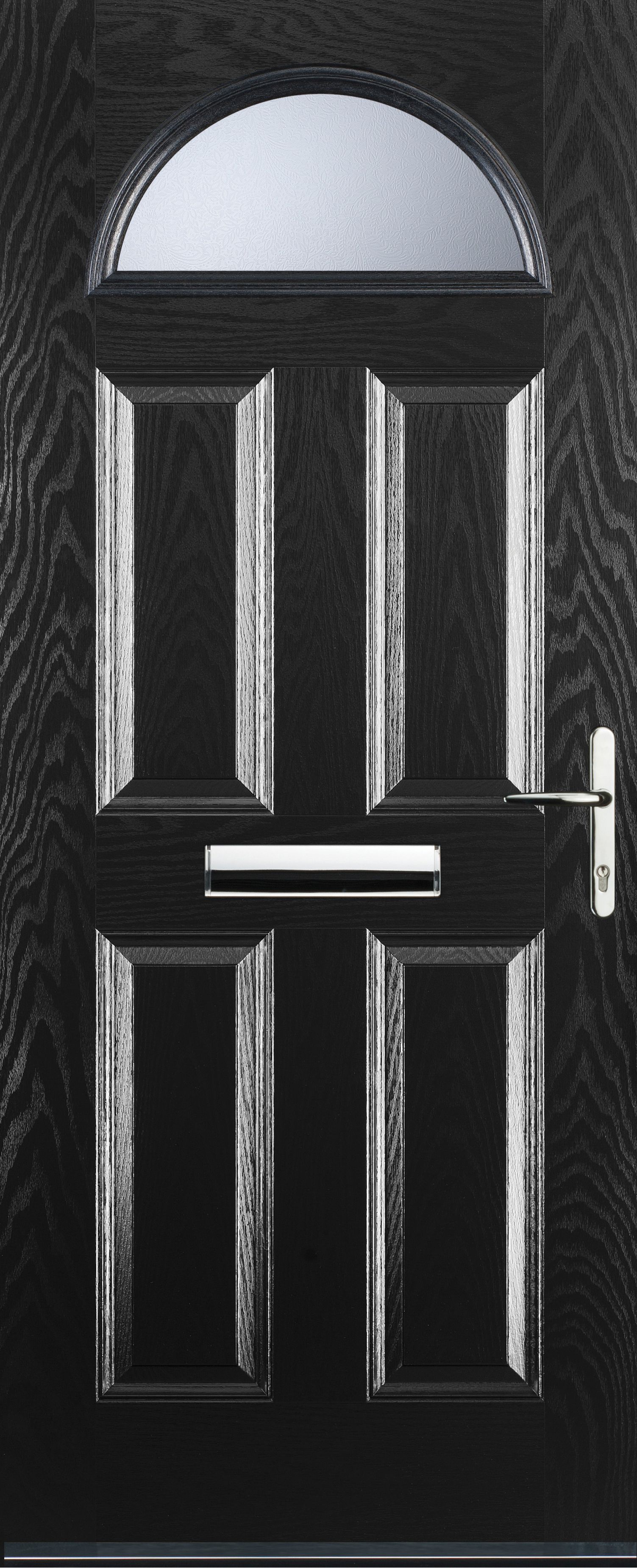 Euramax 4 Panel 1 Arch Left Hand Black Composite Door - 880 x 2100mm