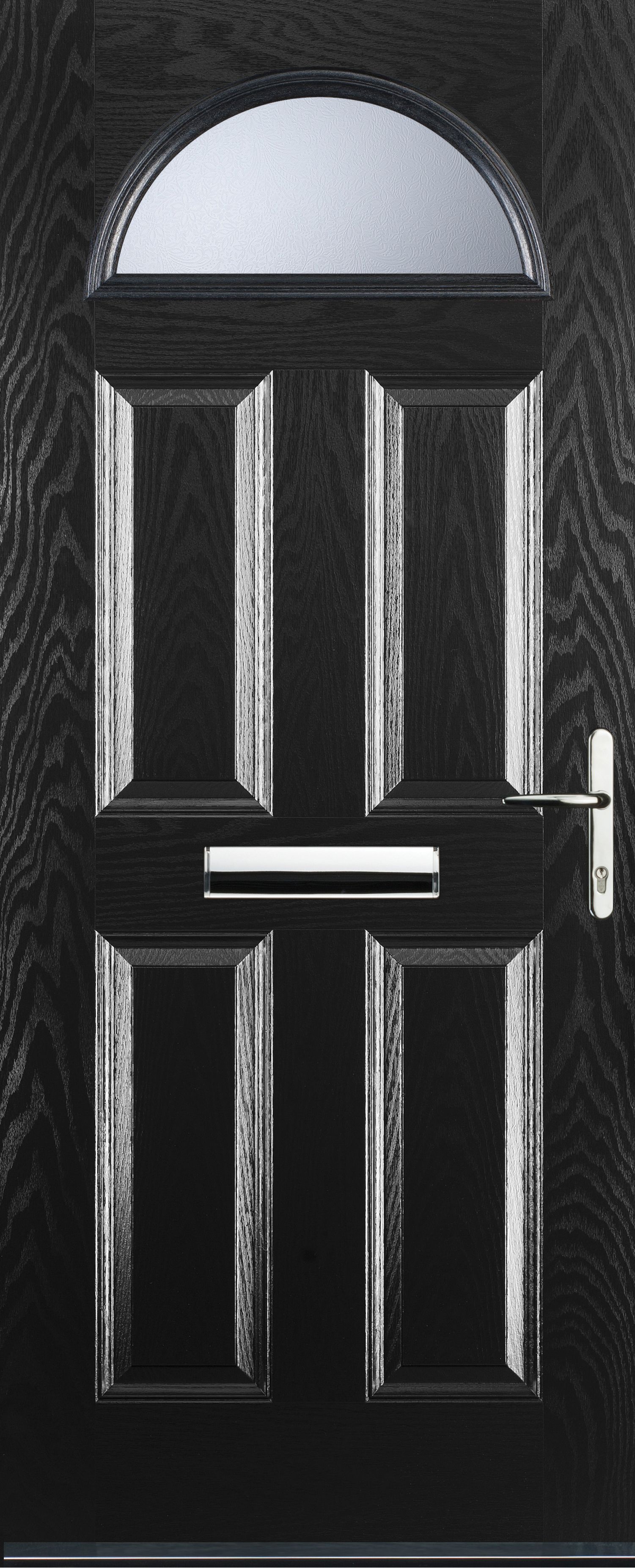 Euramax 4 Panel 1 Arch Left Hand Black Composite Door - 840 x 2100mm