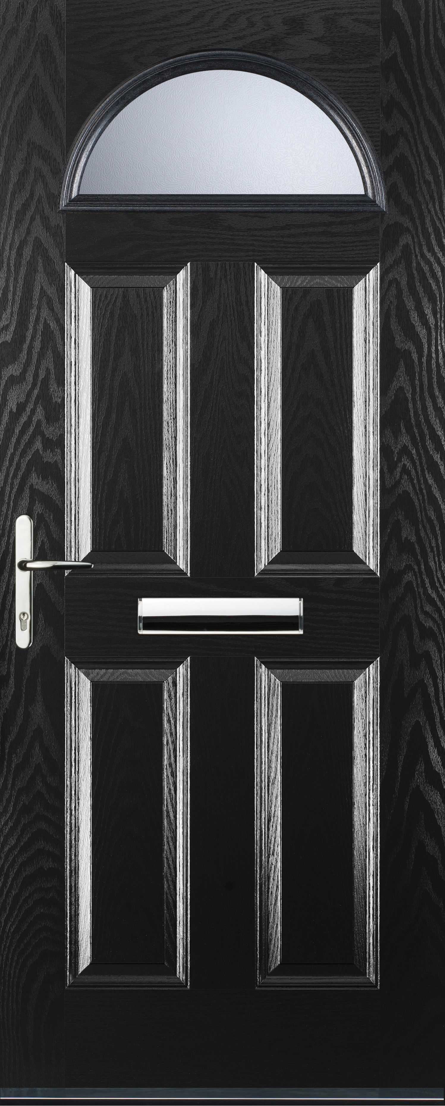 Image of Euramax 4 Panel 1 Arch Right Hand Black Composite Door - 920 x 2100mm