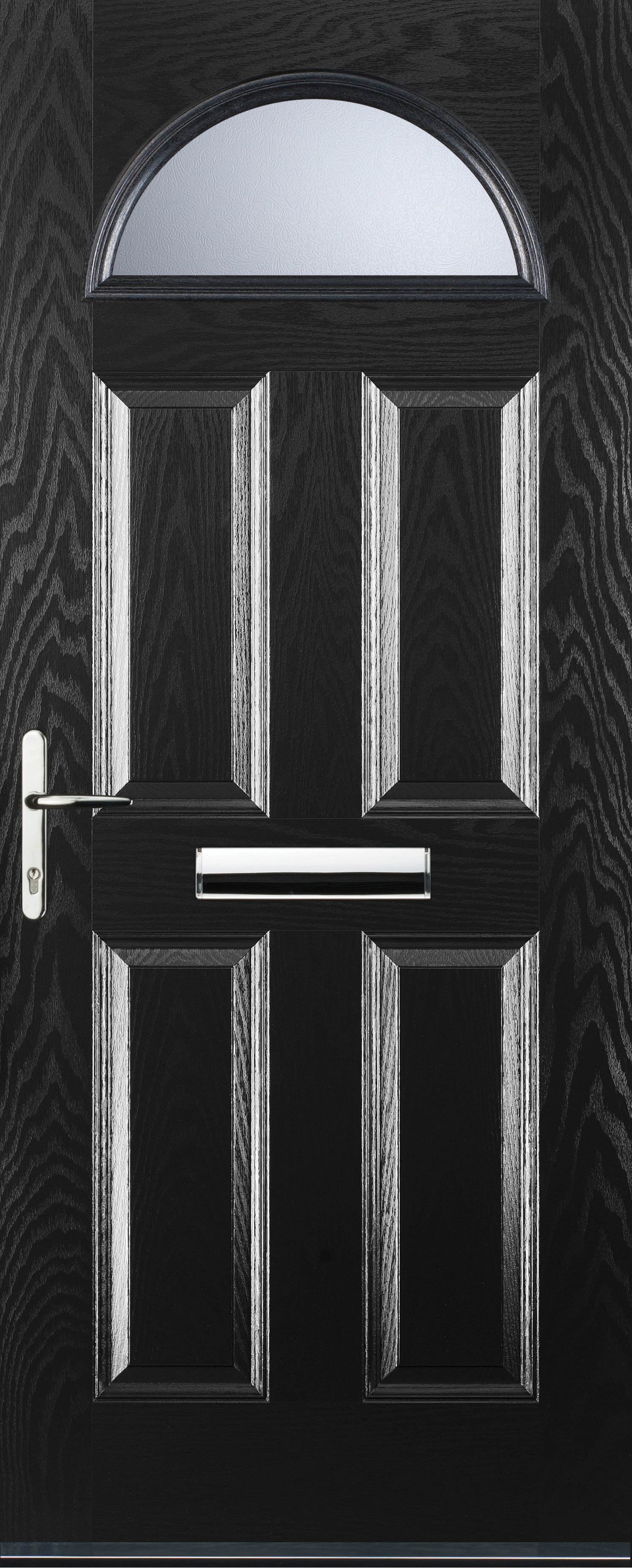 Euramax 4 Panel 1 Arch Right Hand Black Composite Door - 920 x 2100mm