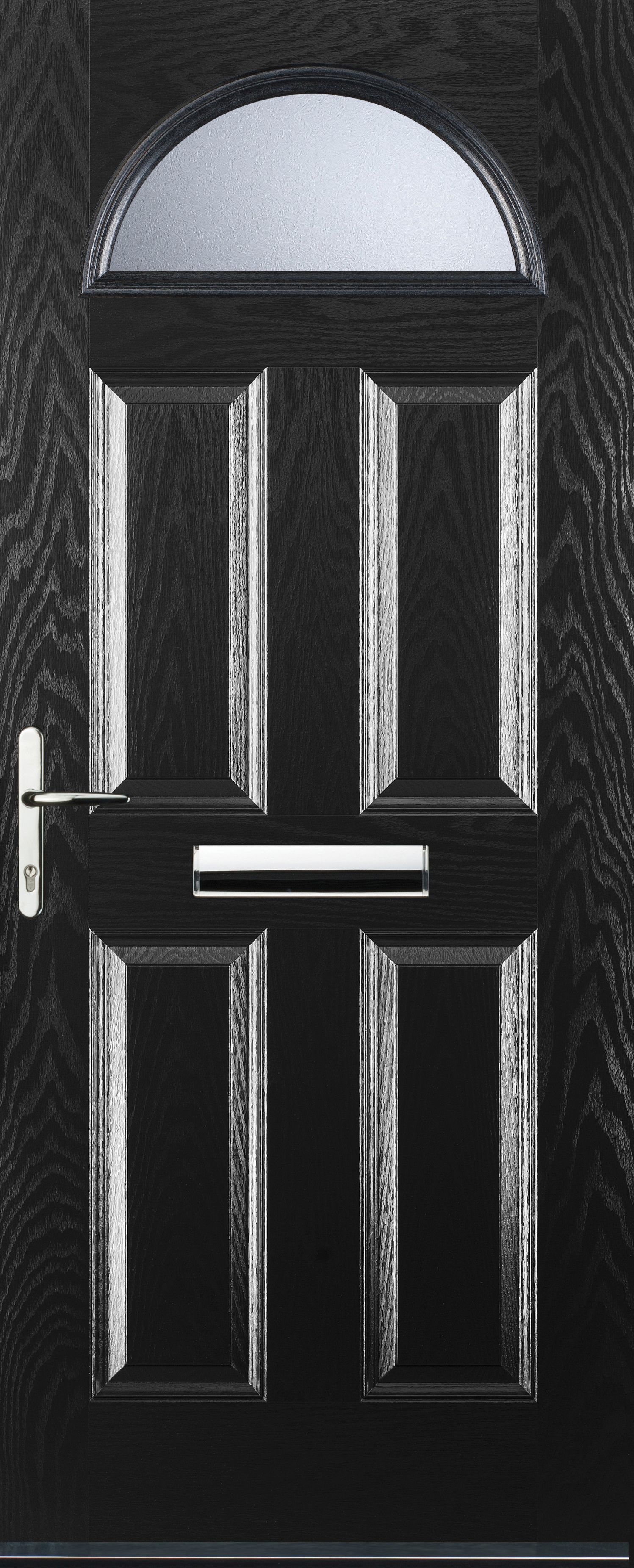 Image of Euramax 4 Panel 1 Arch Right Hand Black Composite Door - 880 x 2100mm