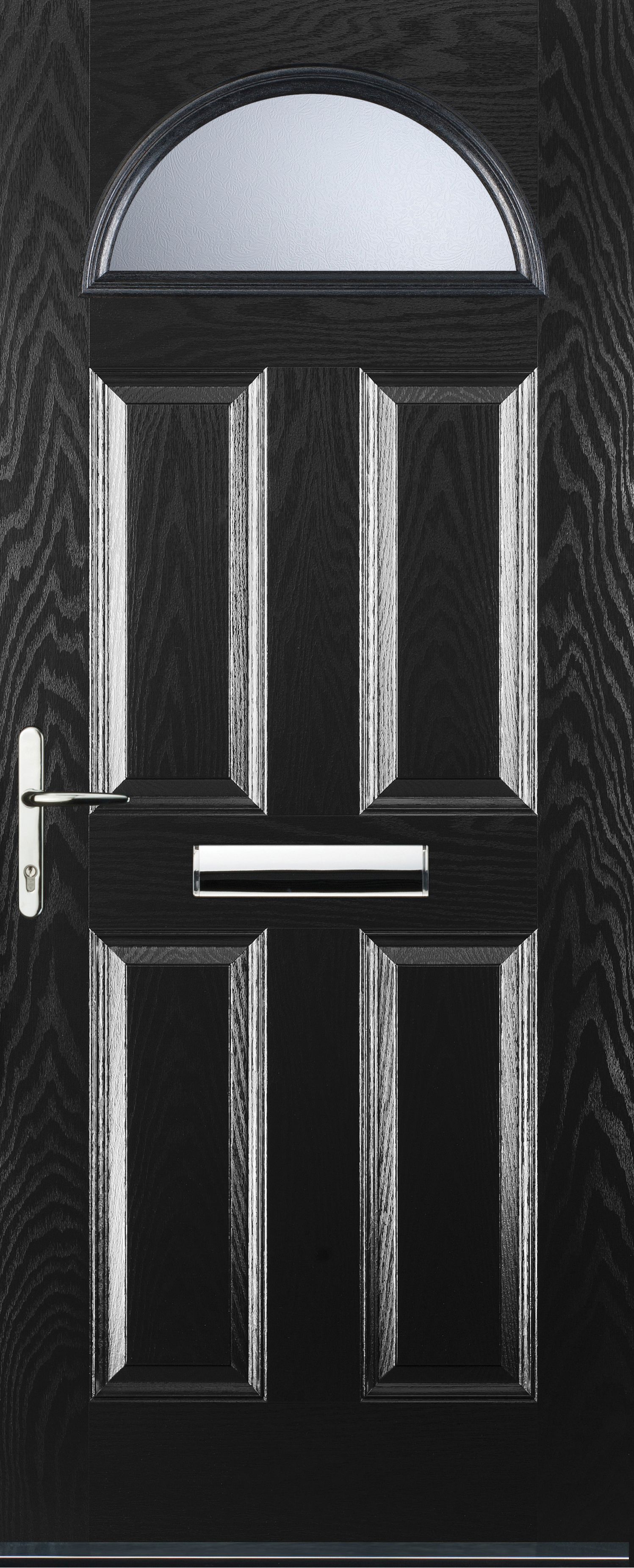 Euramax 4 Panel 1 Arch Right Hand Black Composite Door - 880 x 2100mm