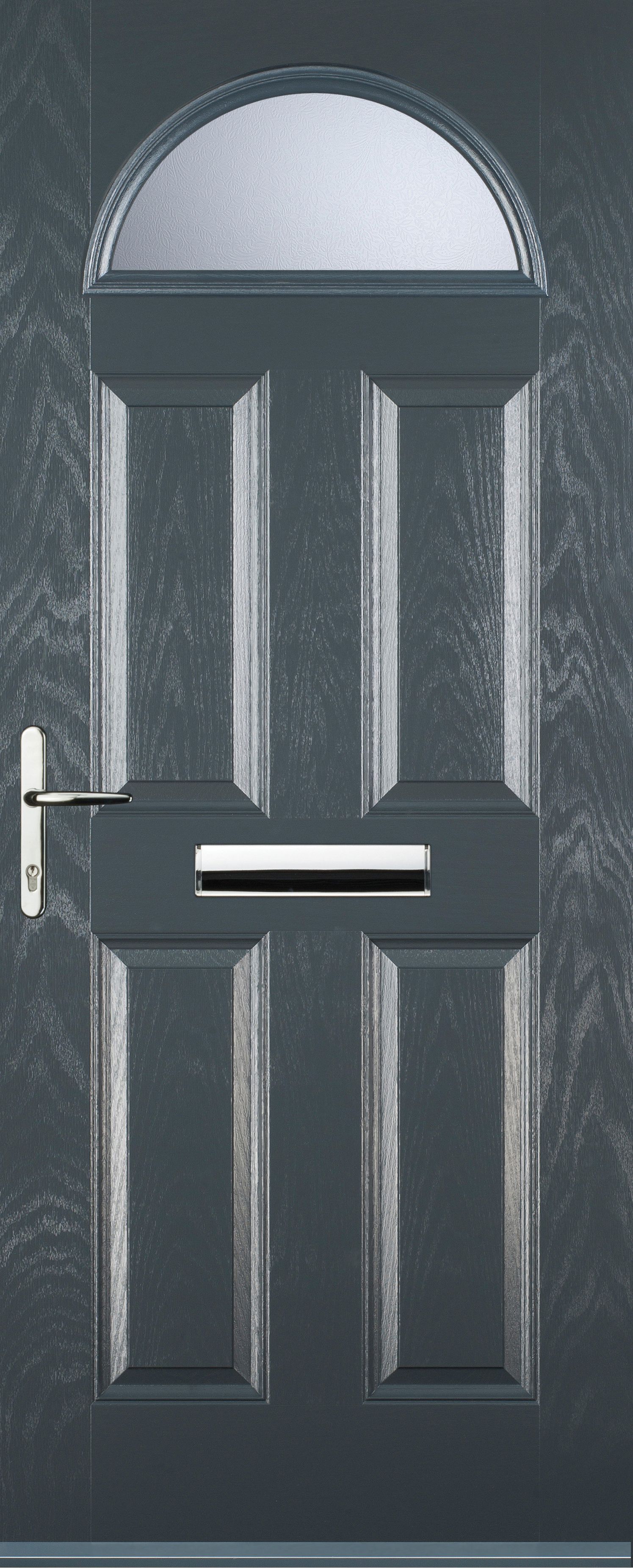 Euramax 4 Panel 1 Arch Right Hand Grey Composite Door - 840 x 2100mm