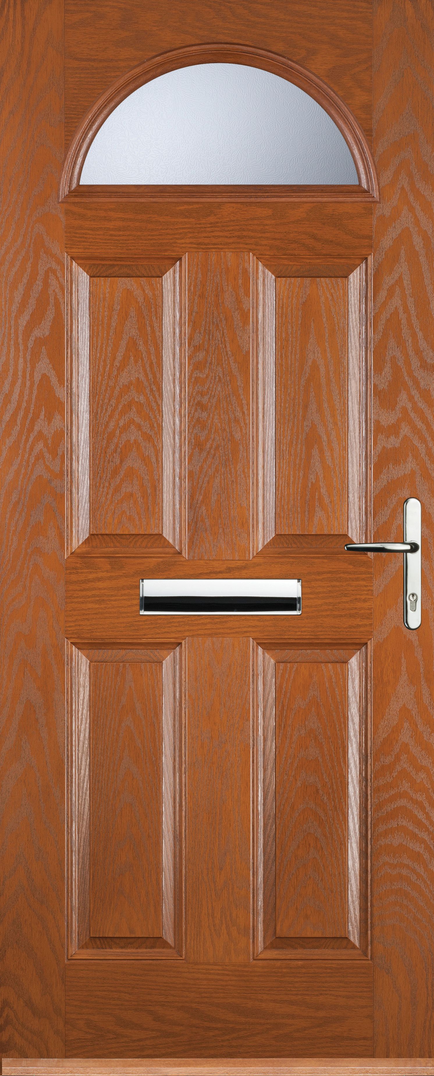 Euramax 4 Panel 1 Arch Left Hand Oak Composite Door - 840 x 2100mm