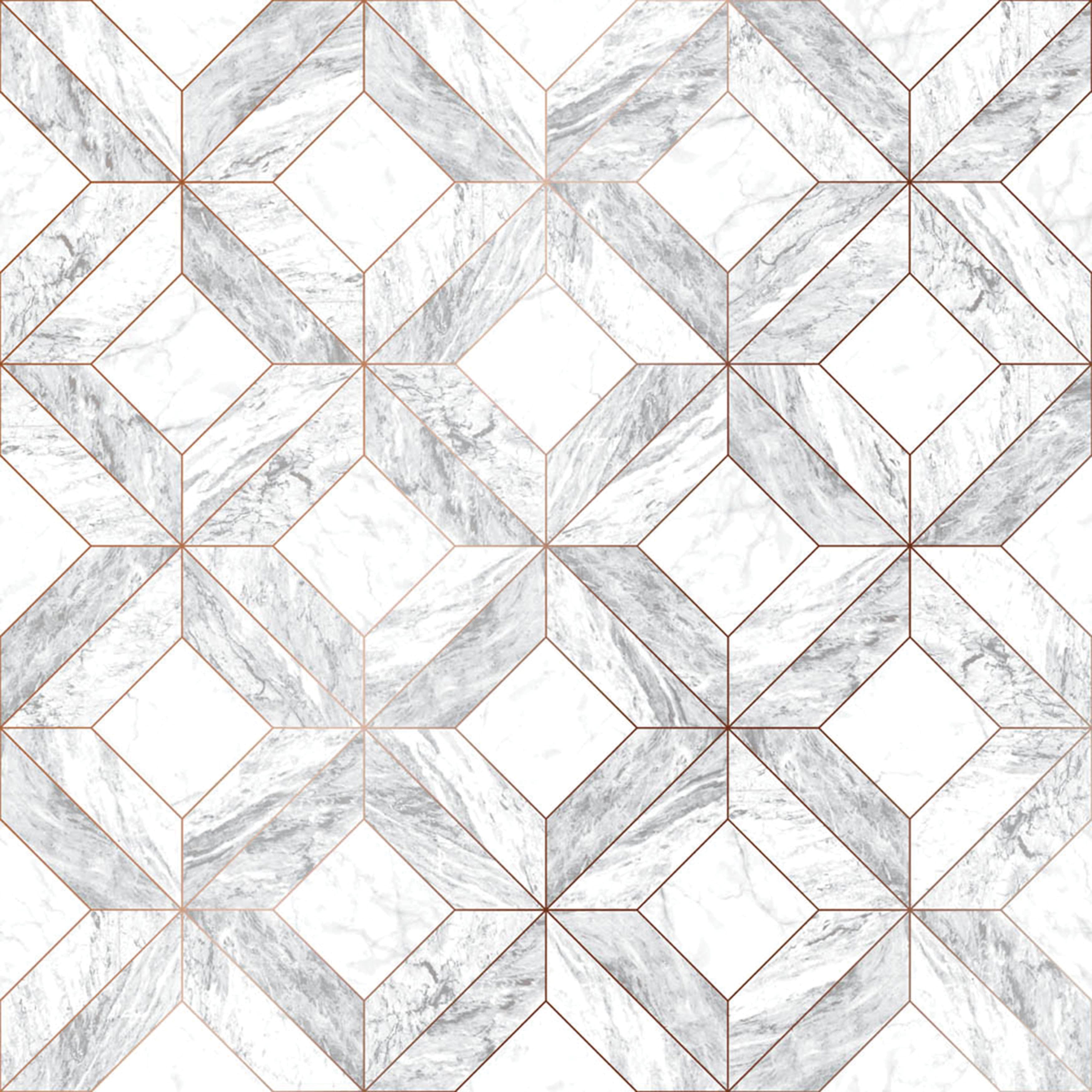 Image of Contour Marble Marquetry Grey Kitchen & Bathroom Wallpaper - 10m