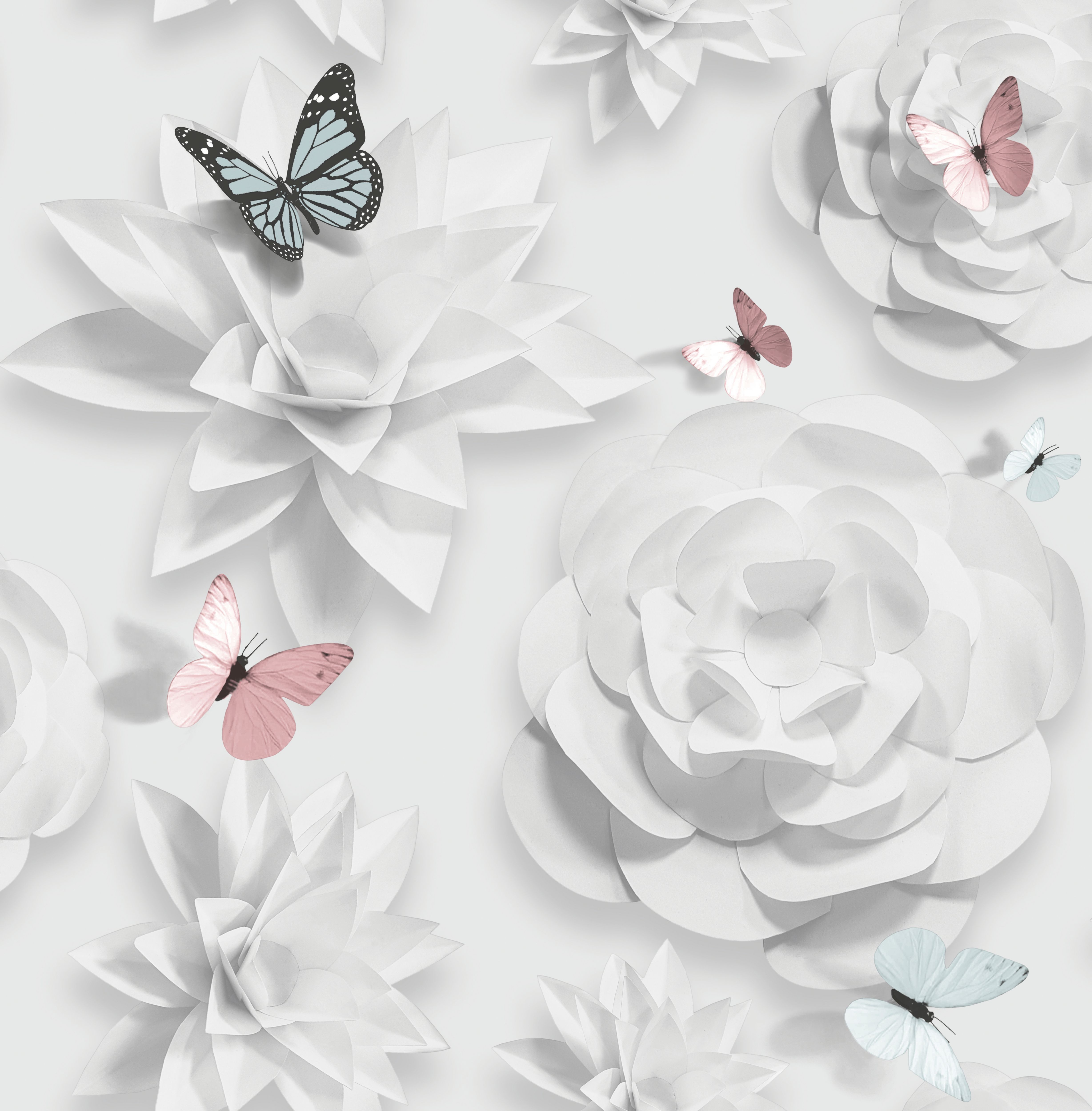 Image of Superfresco Easy White Origami Florals Decorative Wallpaper - 10m