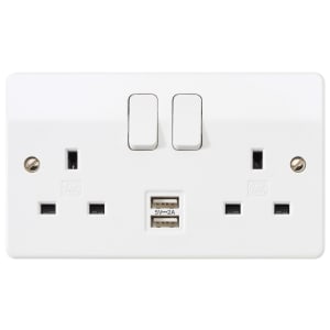 MK 13A Logic Plus Twin Switched Socket with 2 x 2.1A USB Ports - White