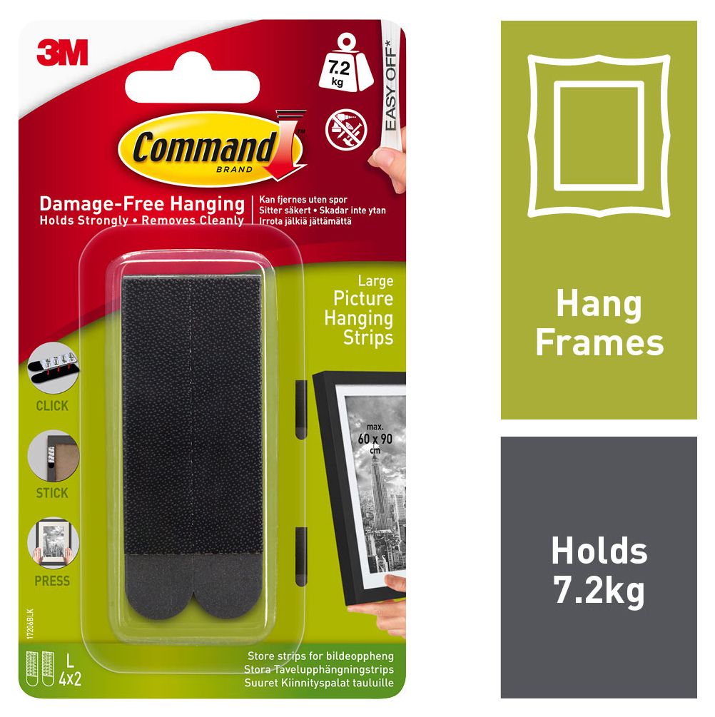 Image of Command Black Large Picture Hanging Strips - Pack of 4