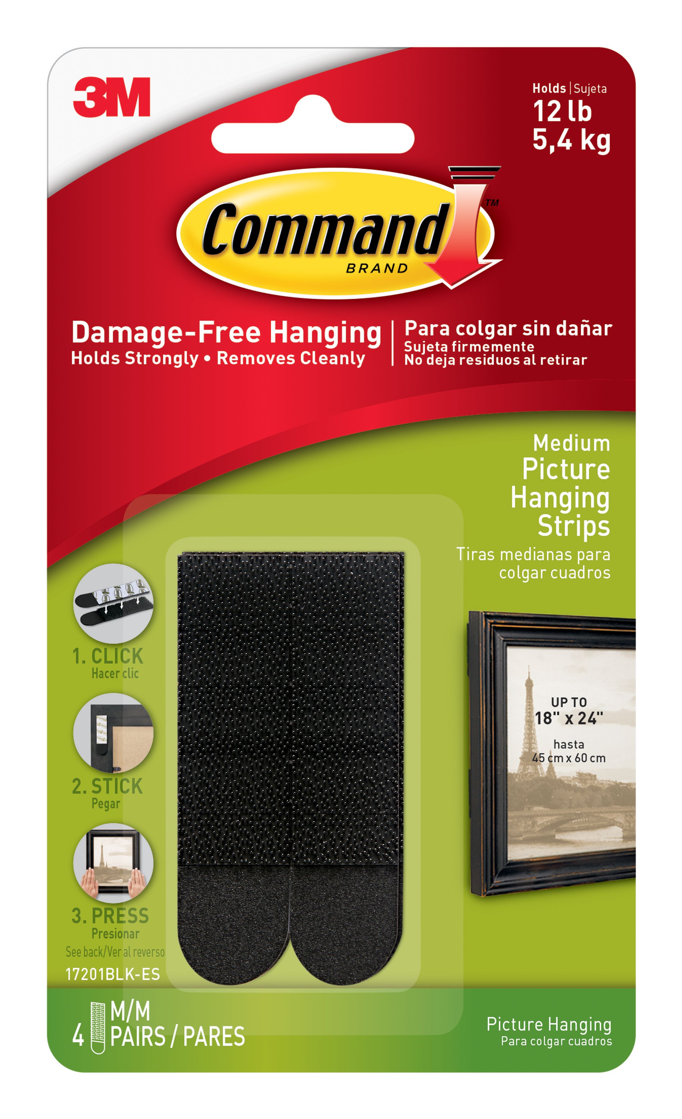 Image of Command Black Medium Picture Hanging Strips - Pack of 4