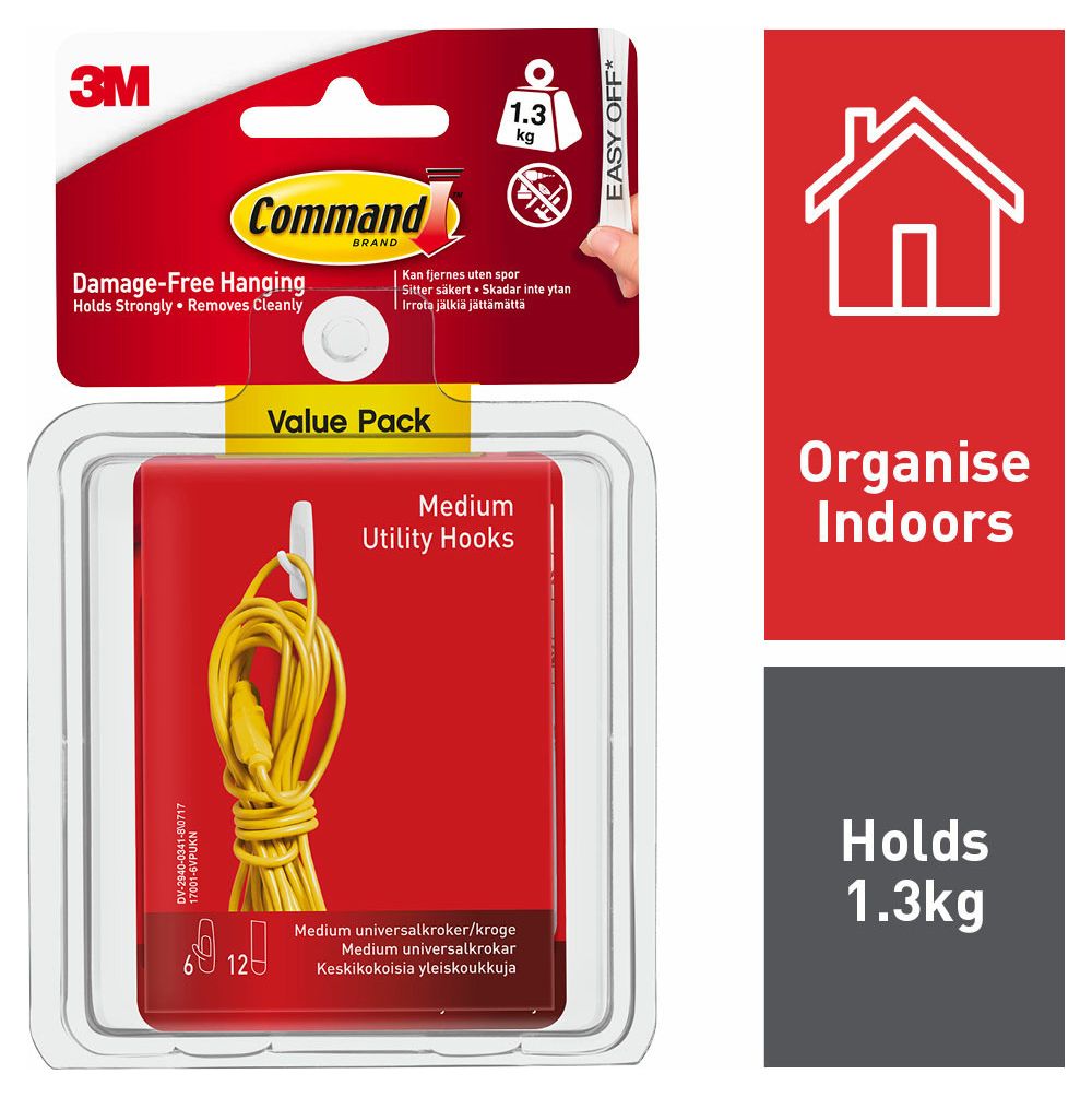 Image of Command White Medium Utility Hook - Pack of 6