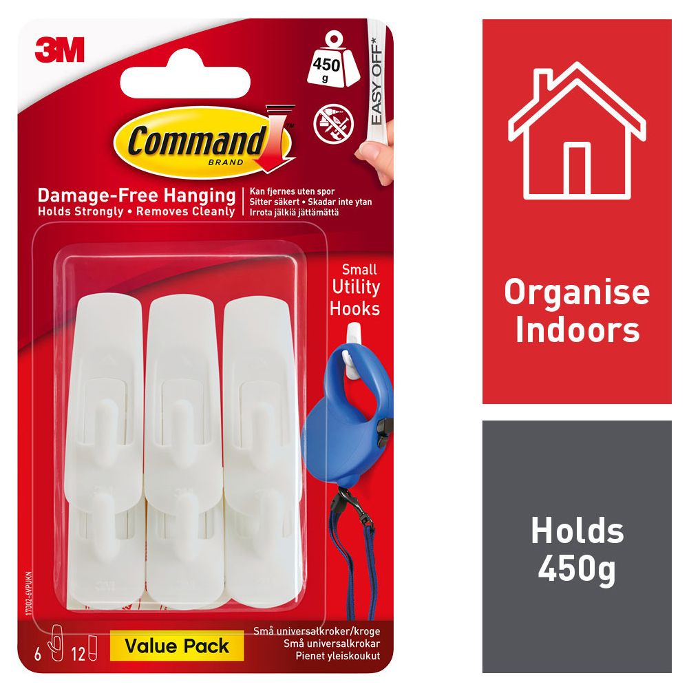 Image of Command White Small Utility Hook - Pack of 6
