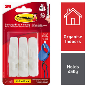 Command White Small Utility Hook - Pack of 6