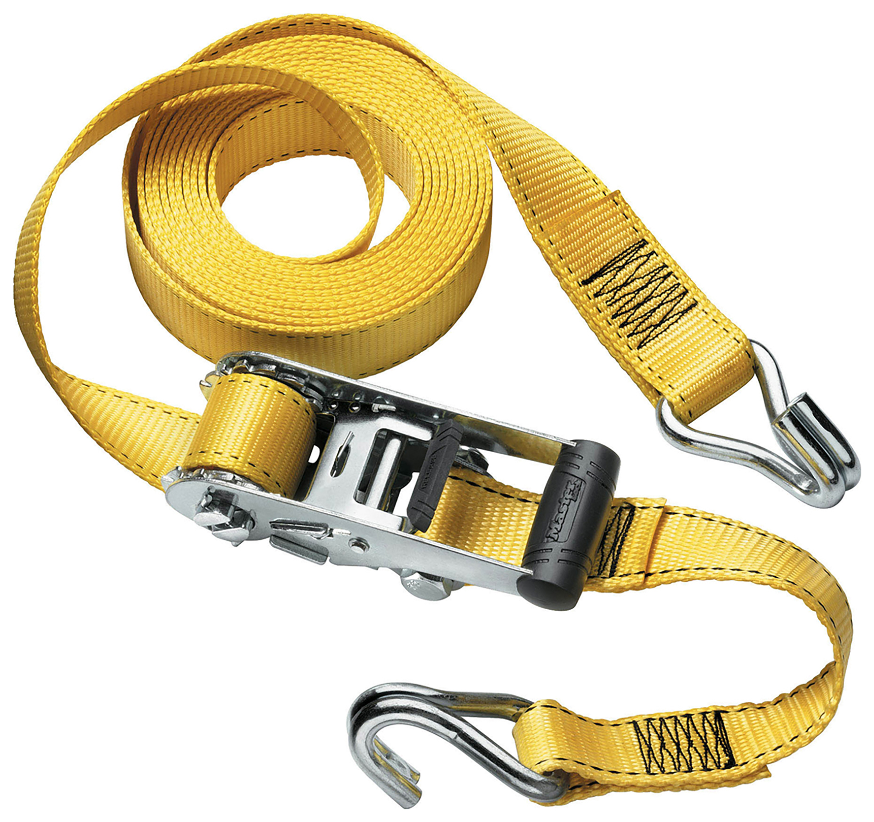 Master Lock Yellow Ratchet Tie Down Strap with J-Hooks - 6m x 35mm