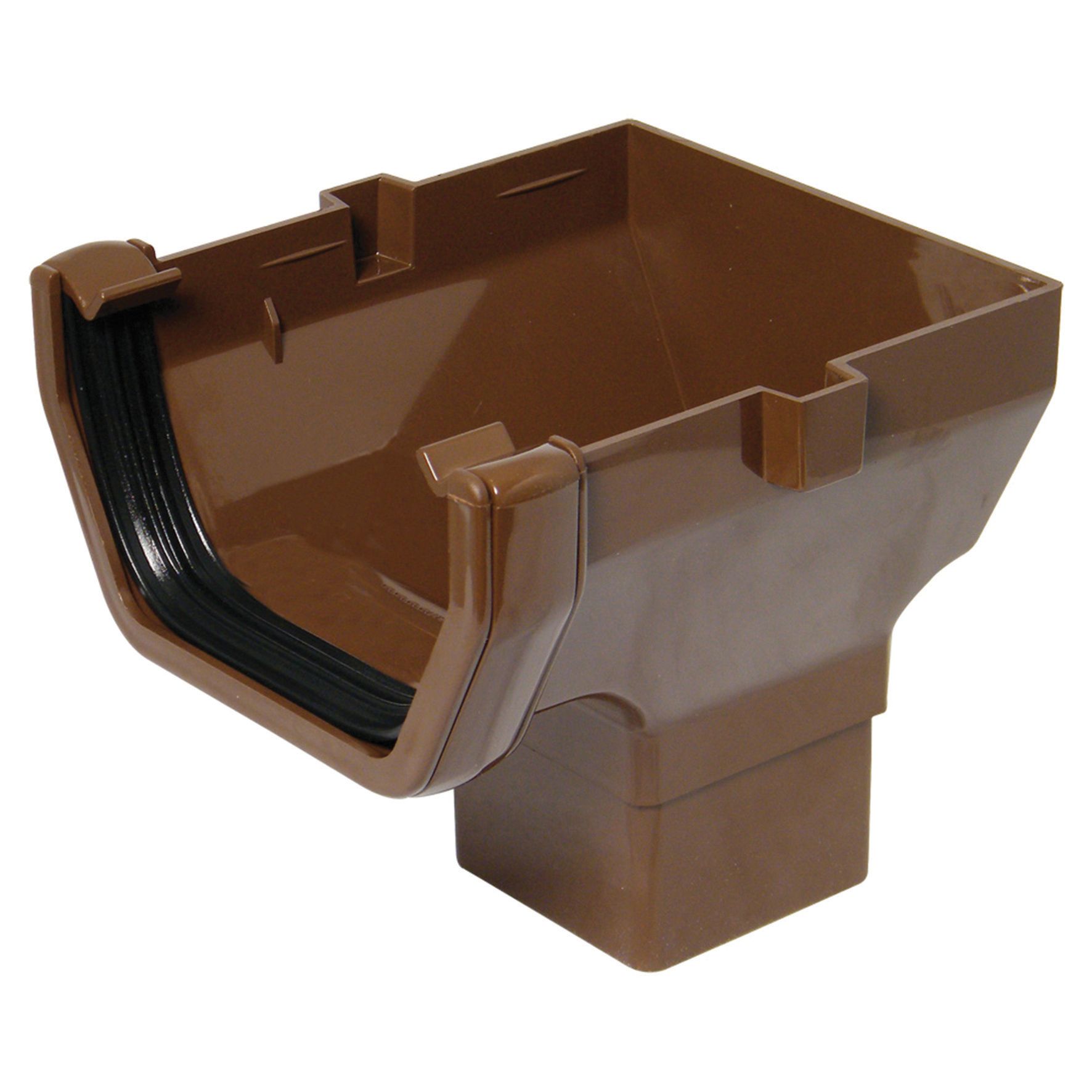 Image of FloPlast 114mm Square Line Gutter Stop End Outlet - Brown