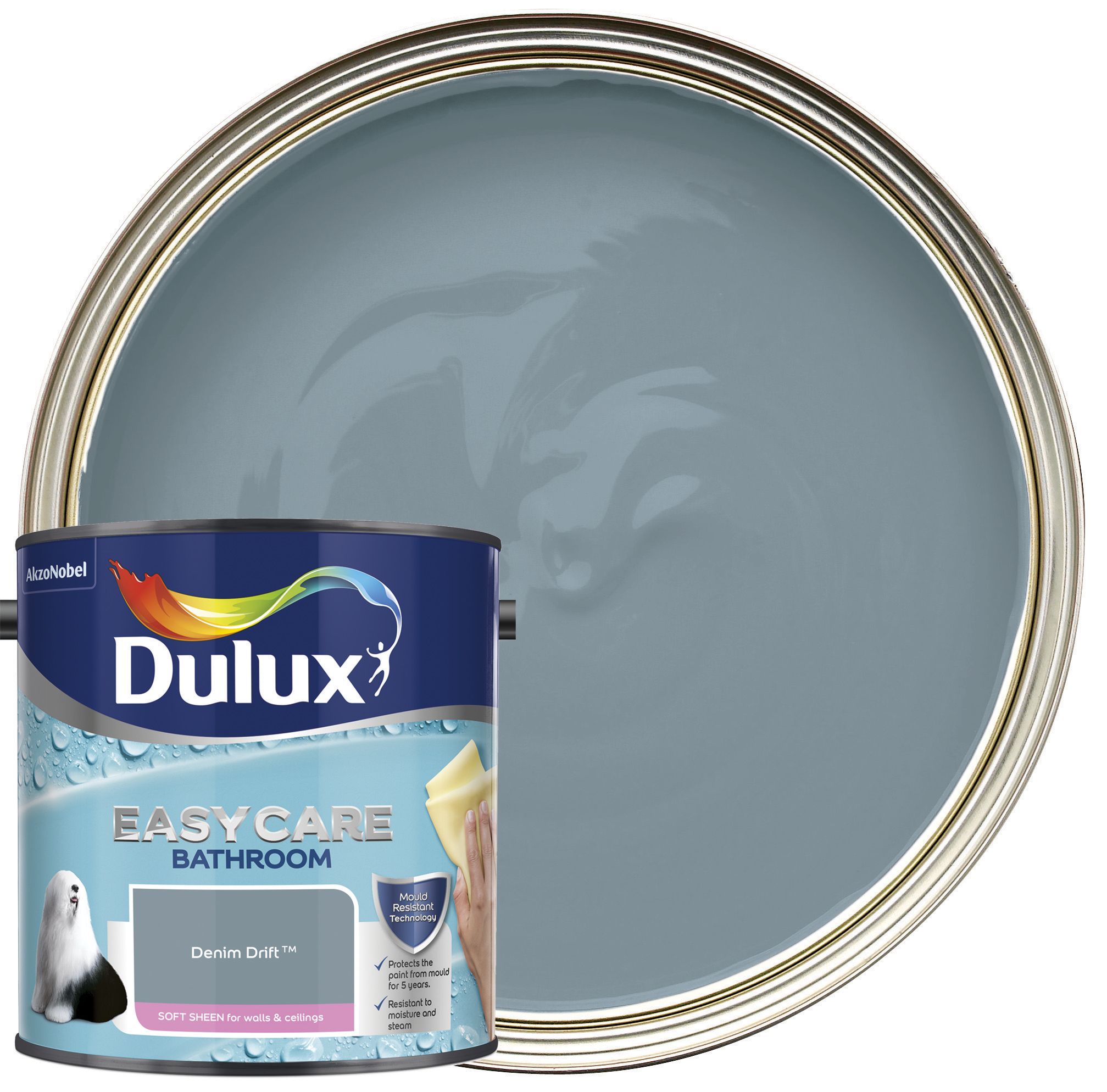 Image of Dulux Easycare Bathroom Soft Sheen Emulsion Paint Denim Drift - 2.5L