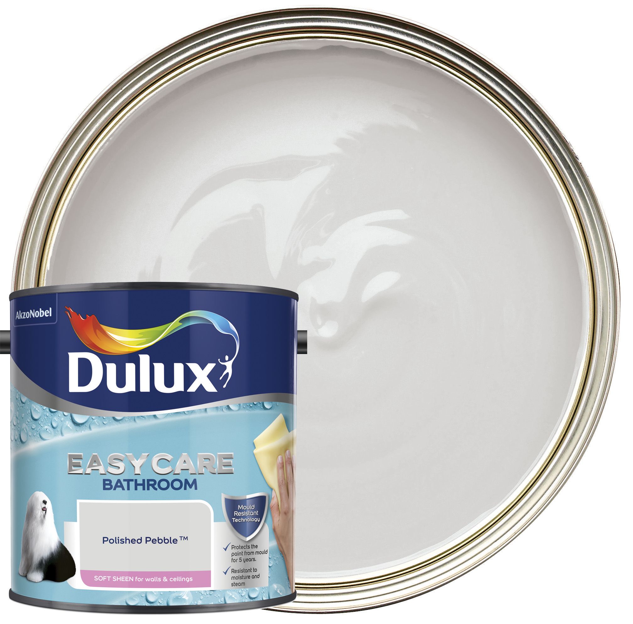 Image of Dulux Easycare Bathroom Soft Sheen Emulsion Paint - Polished Pebble - 2.5L