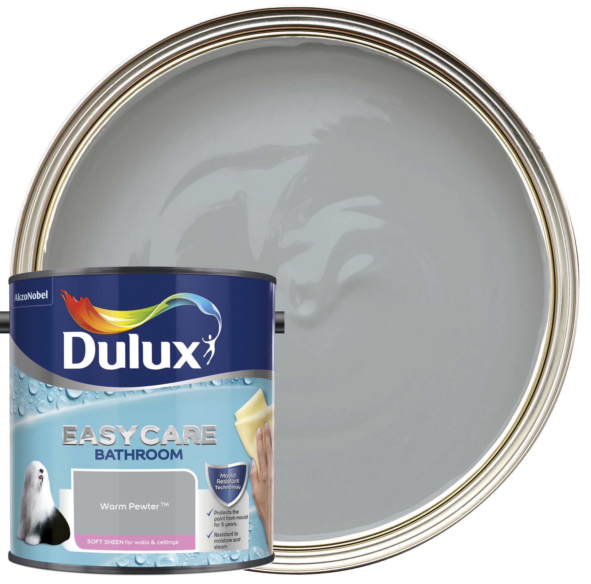 Image of Dulux Easycare Bathroom Soft Sheen Emulsion Paint - Warm Pewter - 2.5L