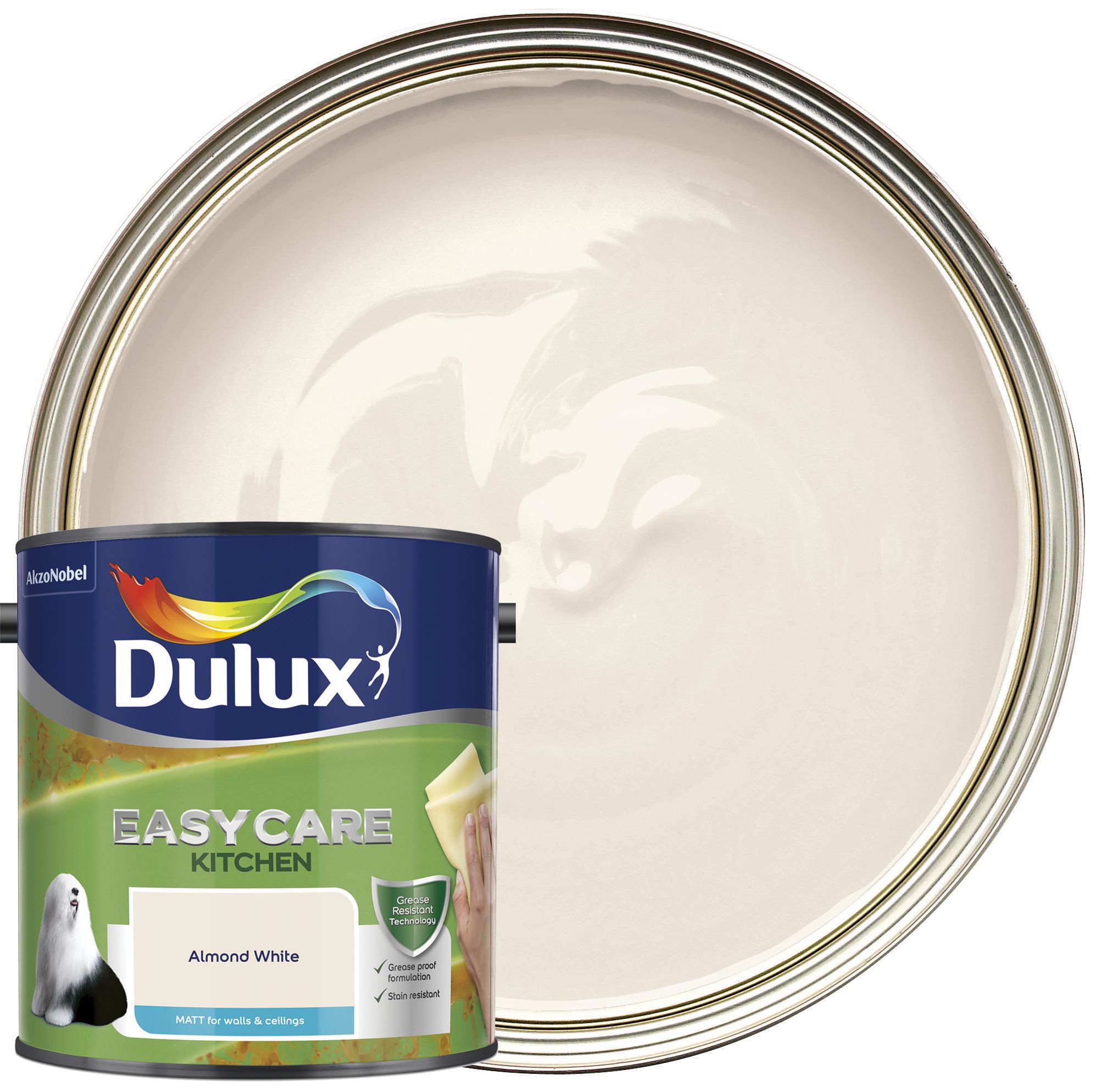 Image of Dulux Easycare Kitchen Matt Emulsion Paint Almond White - 2.5L
