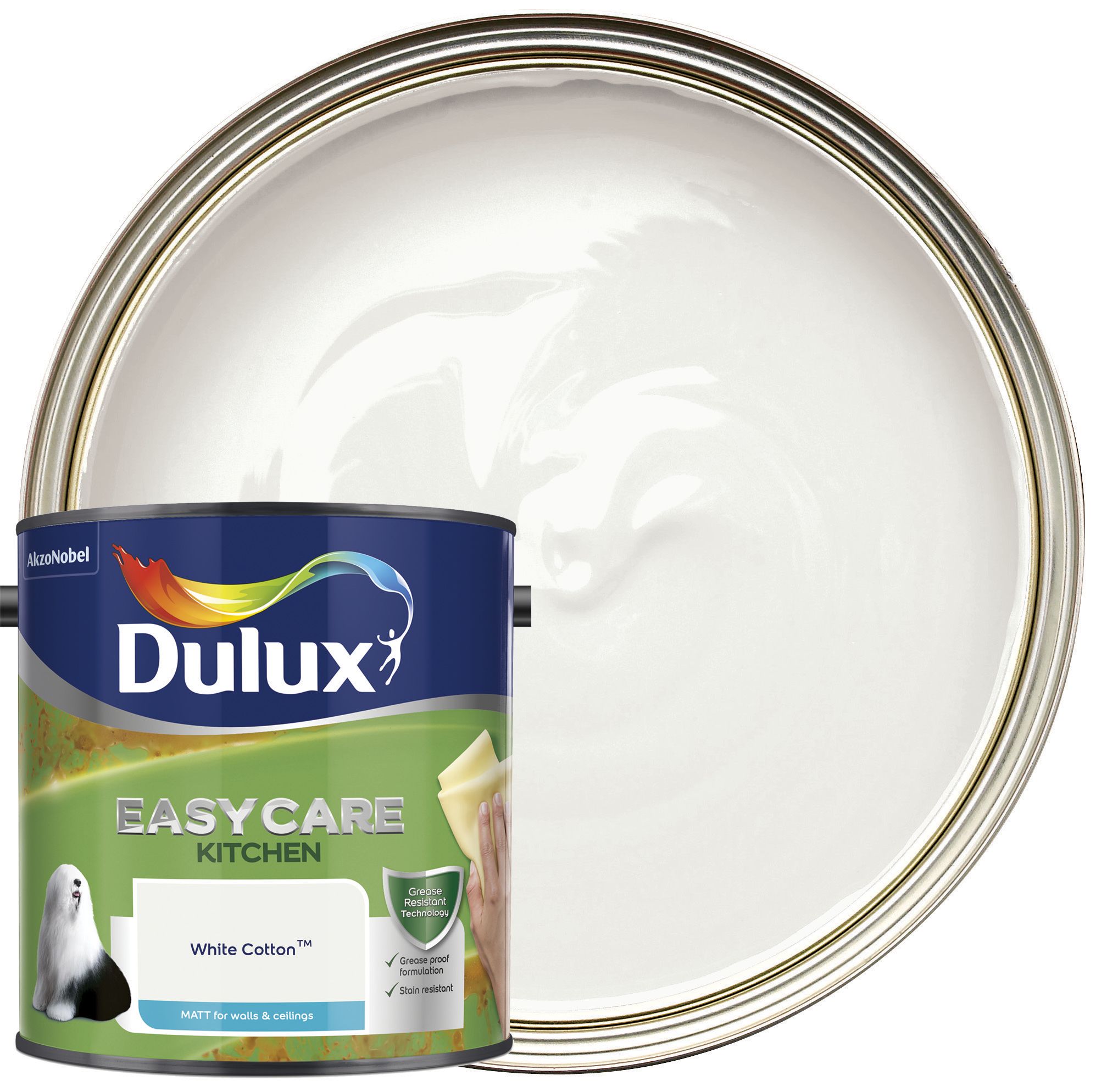 Image of Dulux Easycare Kitchen Matt Emulsion Paint White Cotton - 2.5L