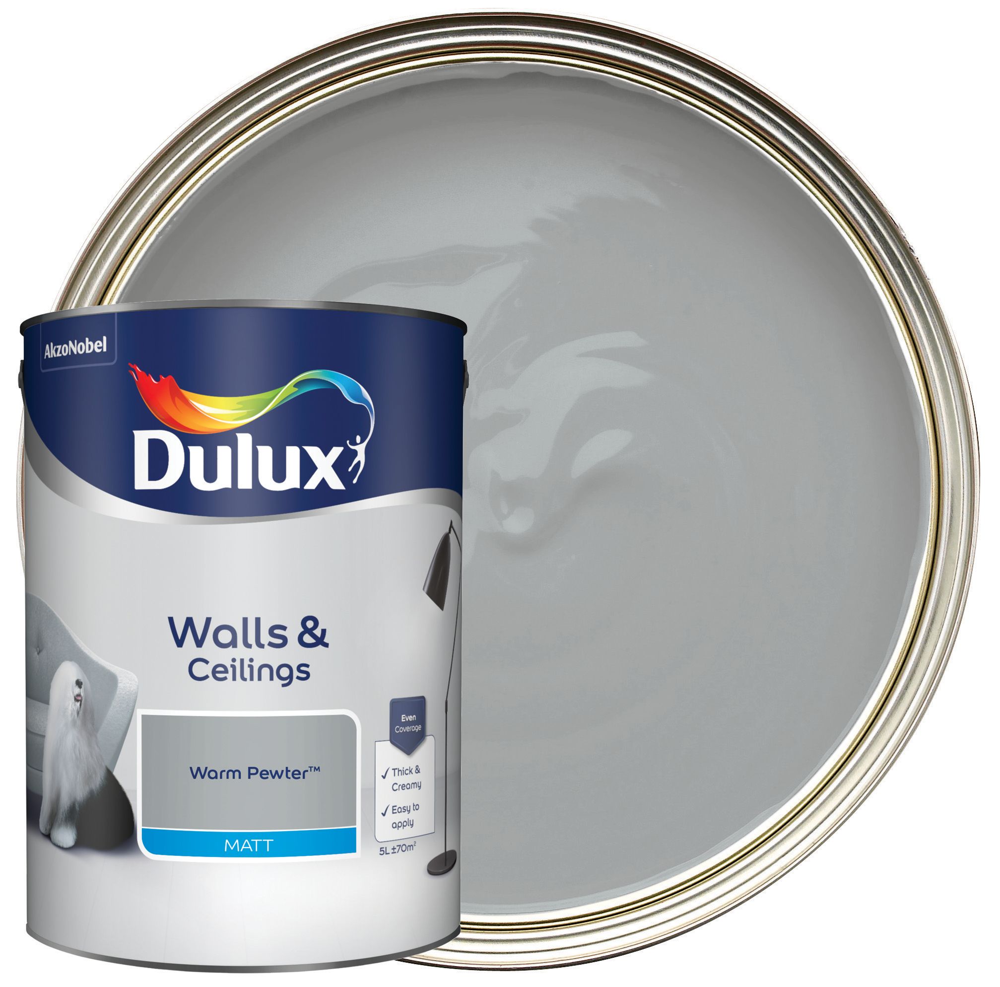 Image of Dulux Matt Emulsion Paint - Warm Pewter - 5L