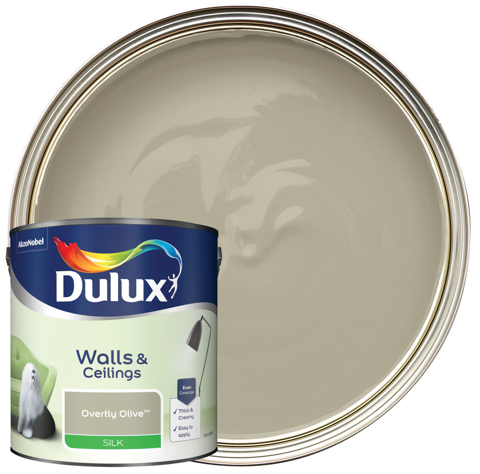 Image of Dulux Silk Emulsion Paint - Overtly Olive - 2.5L