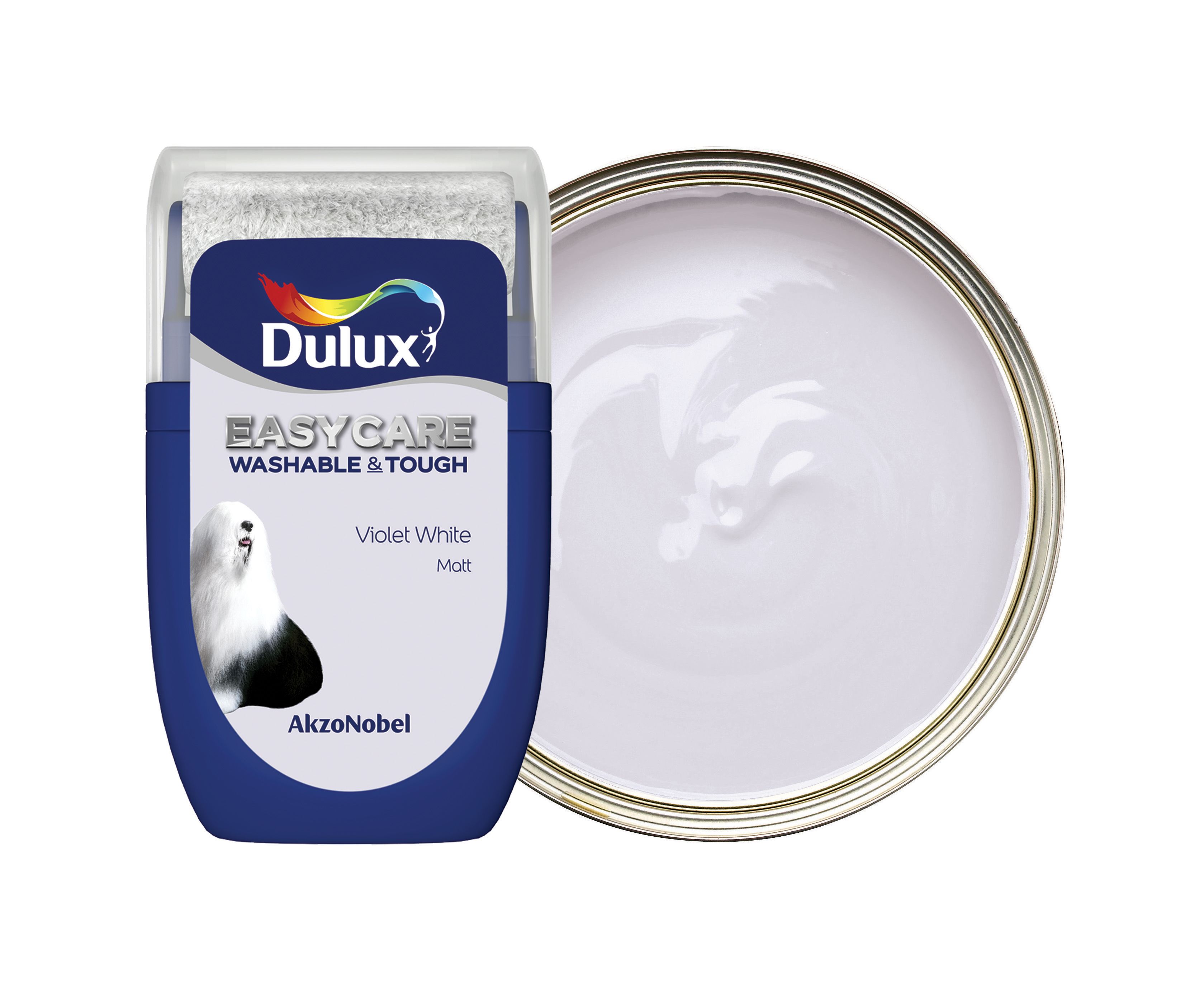 Image of Dulux Easycare Washable & Tough Paint - Violet White Tester Pot - 30ml