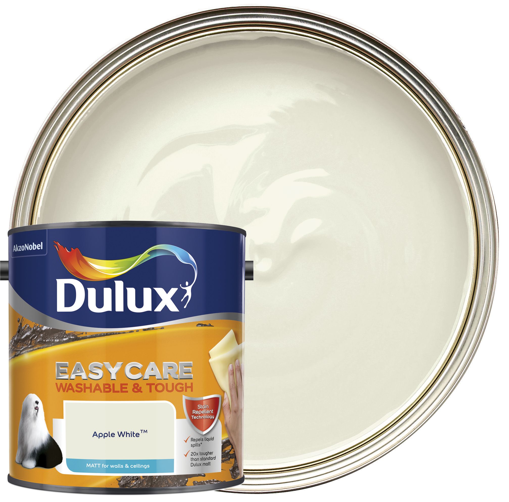 Image of Dulux Easycare Washable & Tough Matt Emulsion Paint - Apple White - 2.5L